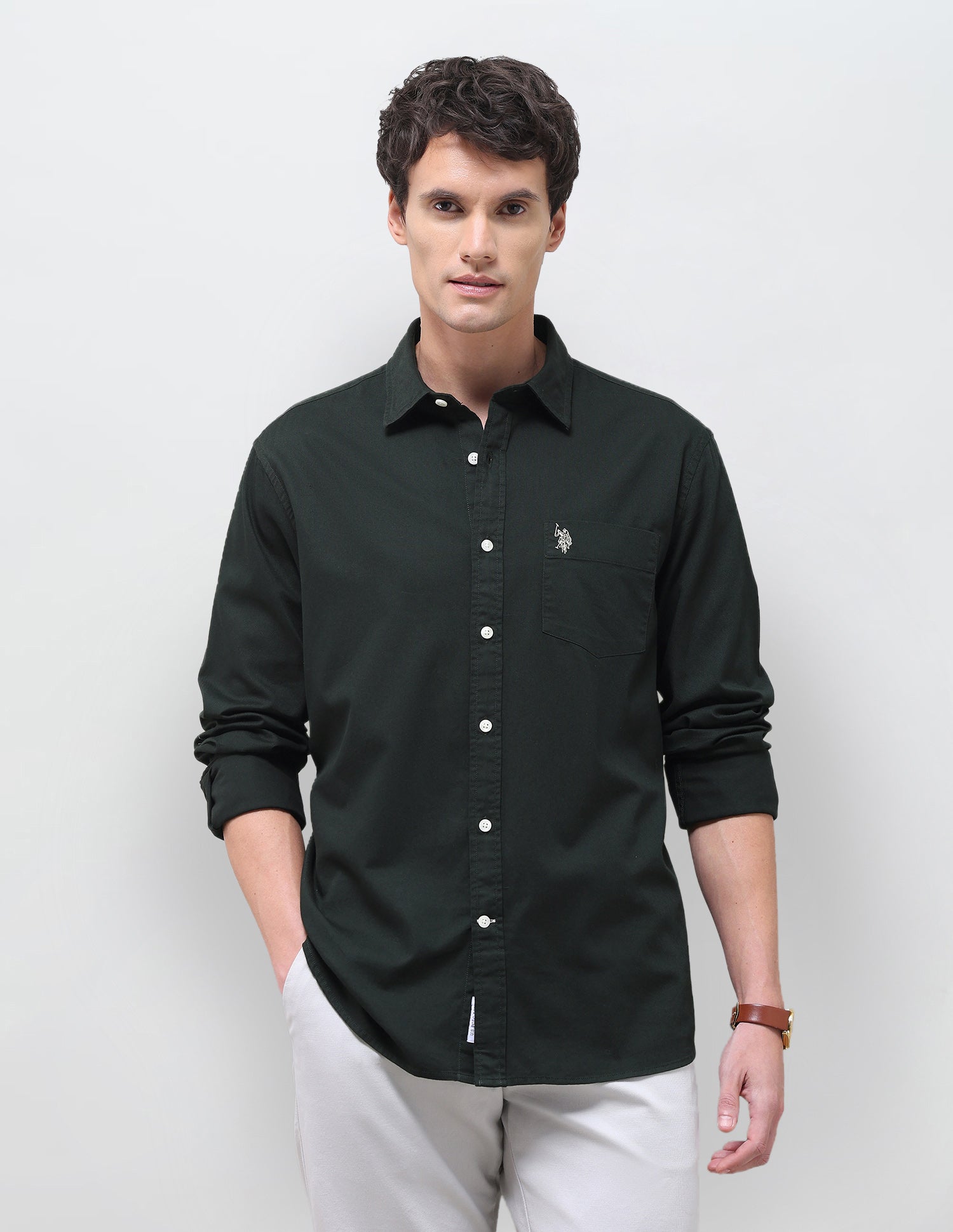 Solid Tailored Fit Shirt Dark Green - U.S. Polo Assn. India | Large