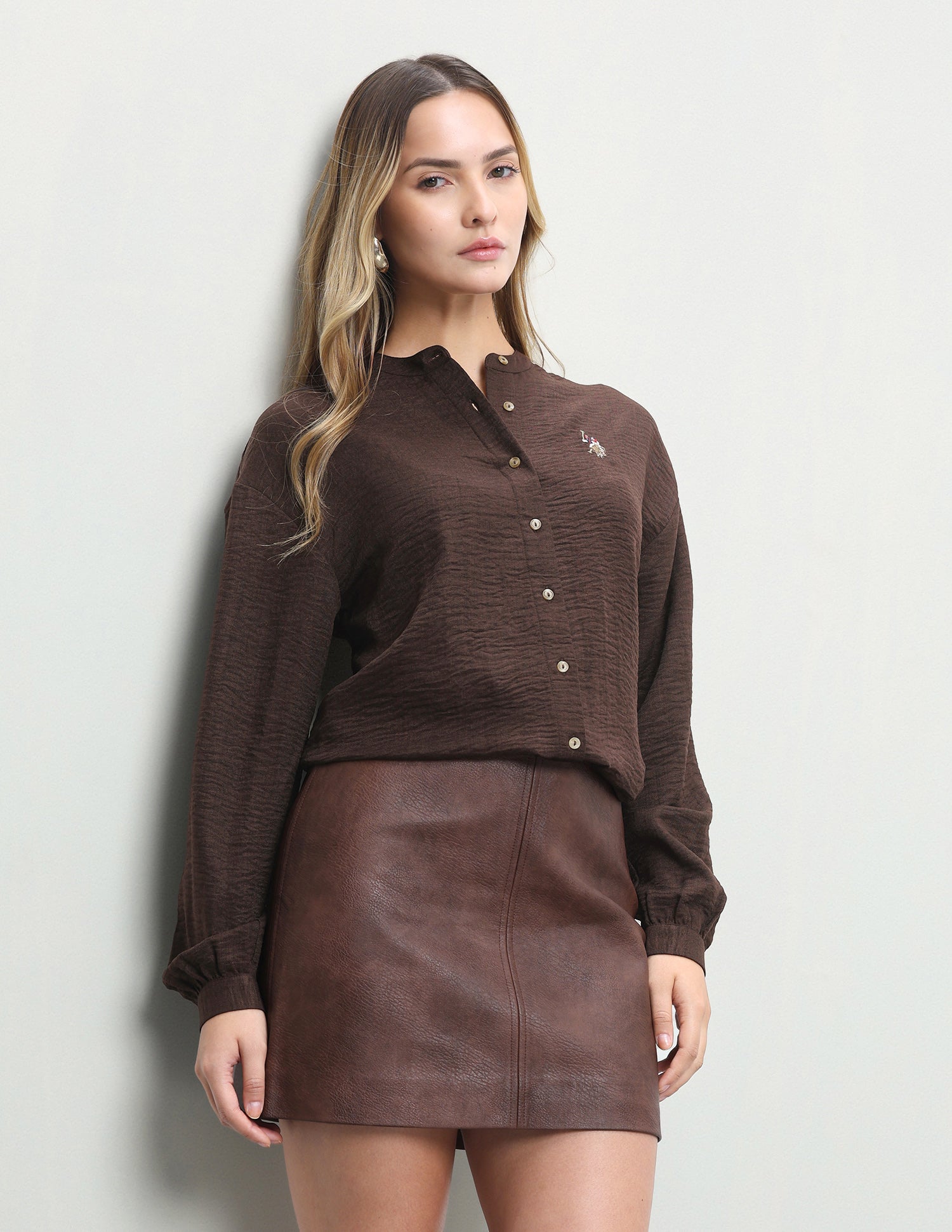 Textured Relaxed Fit Shirt Brown - U.S. Polo Assn. India | Large