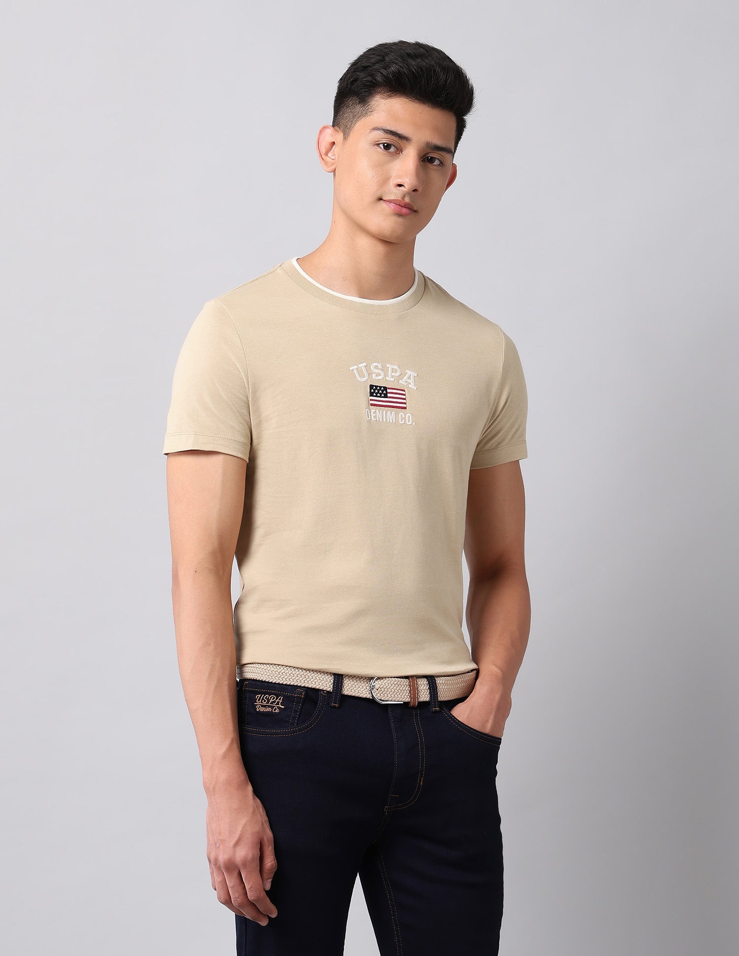 Muscle Fit Brand Embroidered T-Shirt Beige - U.S. Polo Assn. India | Large