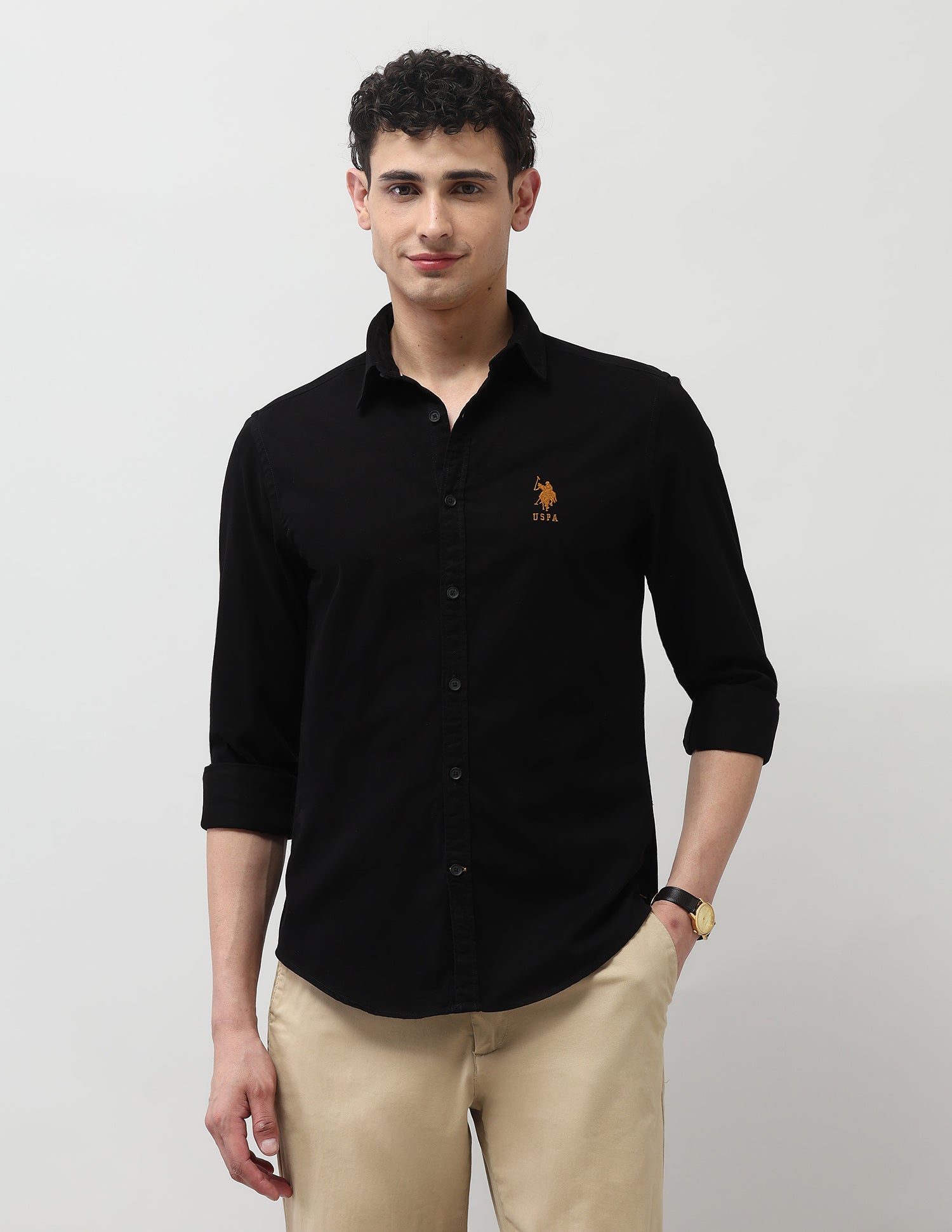 Twill Pure Cotton Shirt Black - U.S. Polo Assn. India | Large