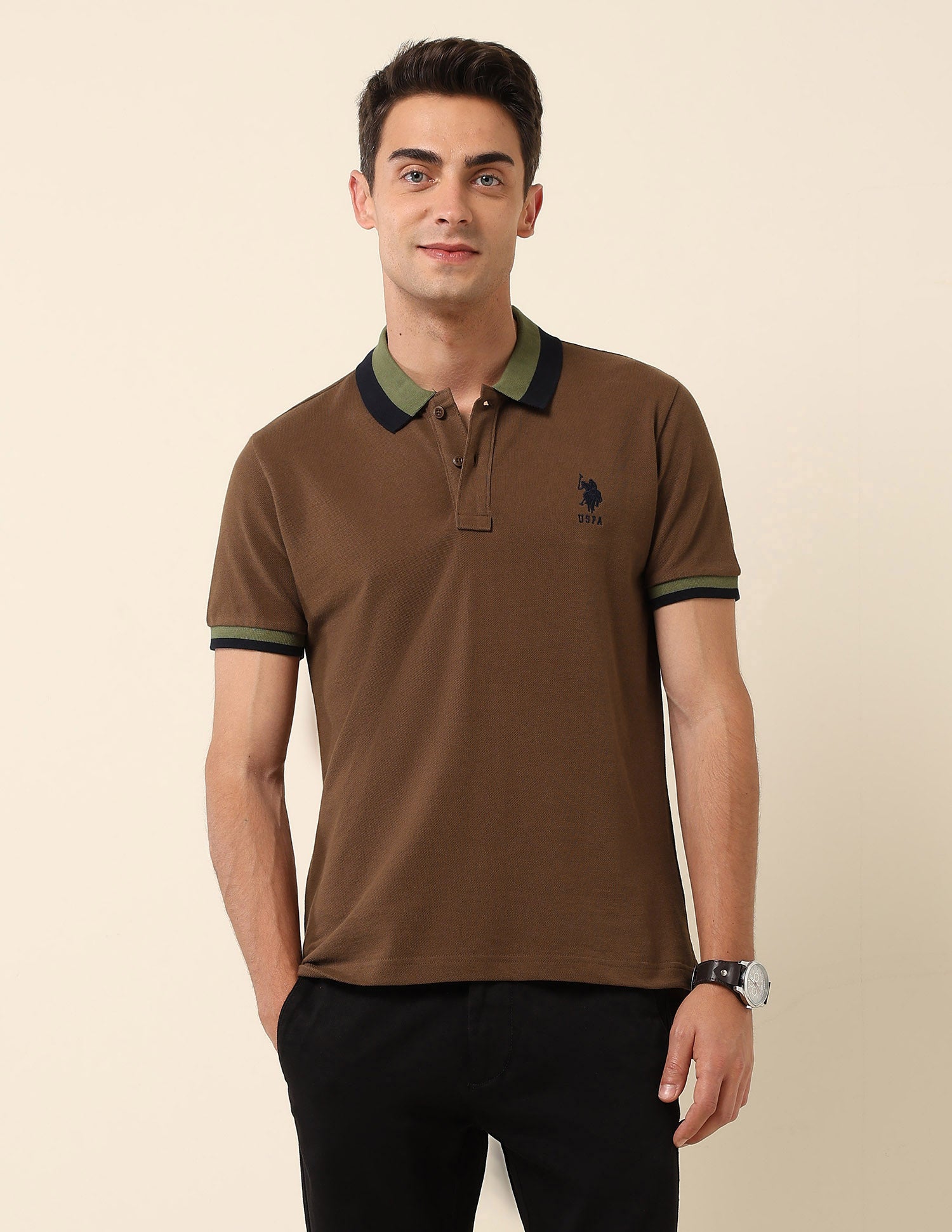 Solid Slim Fit Polo Shirt Dark Brown - U.S. Polo Assn. India | Large