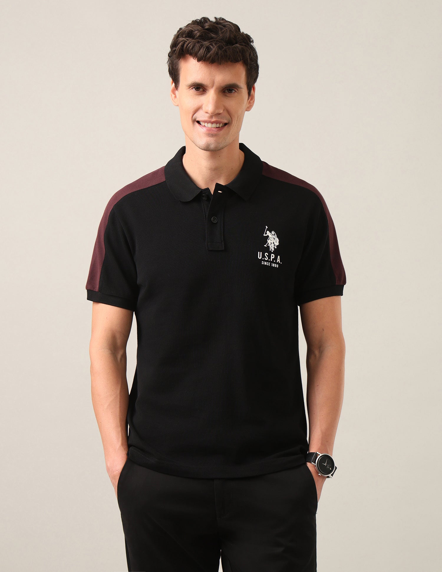 Solid Slim Fit Polo Shirt Black - U.S. Polo Assn. India | Large