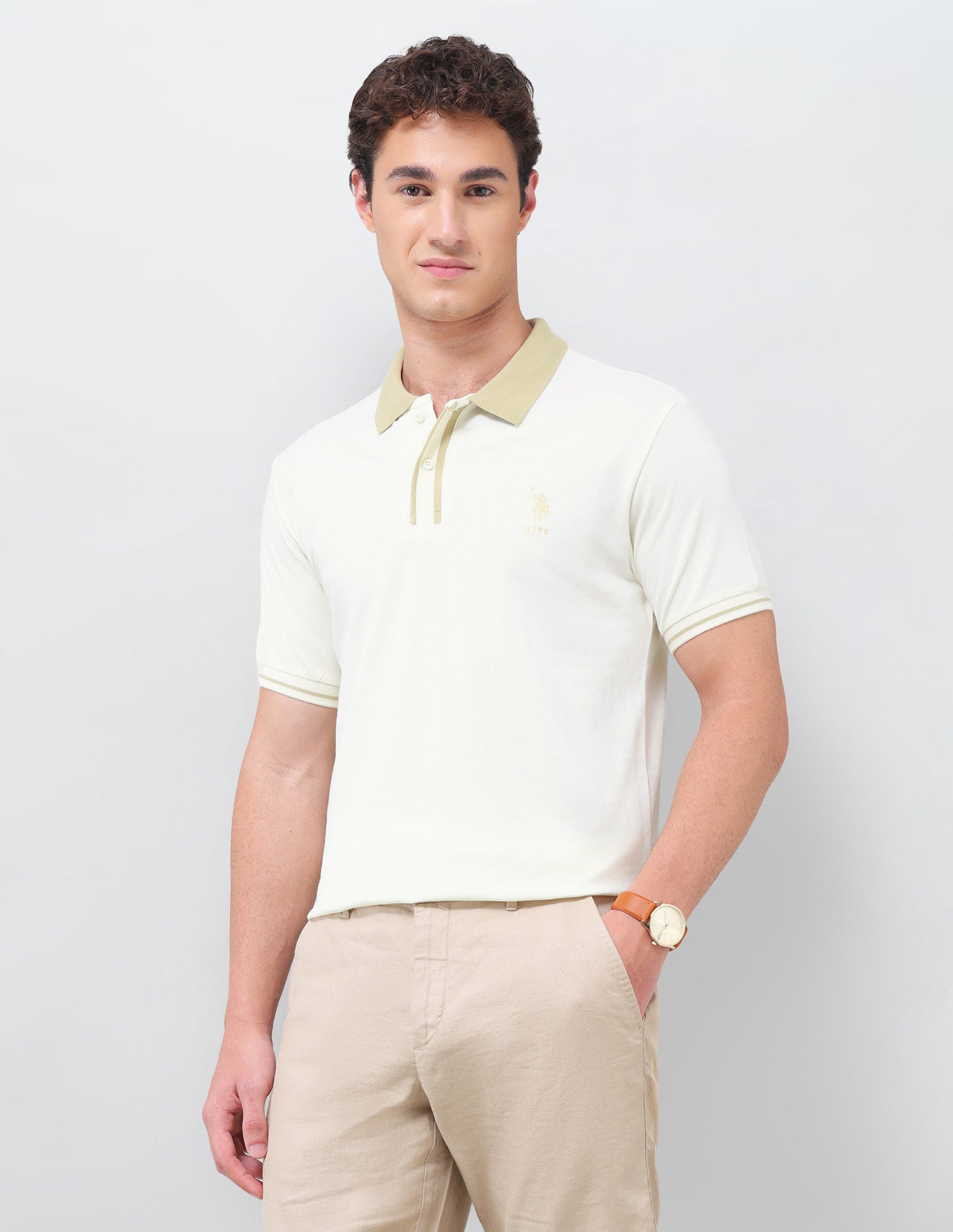 Solid Regular Fit Polo Shirt Off White - U.S. Polo Assn. India | Large