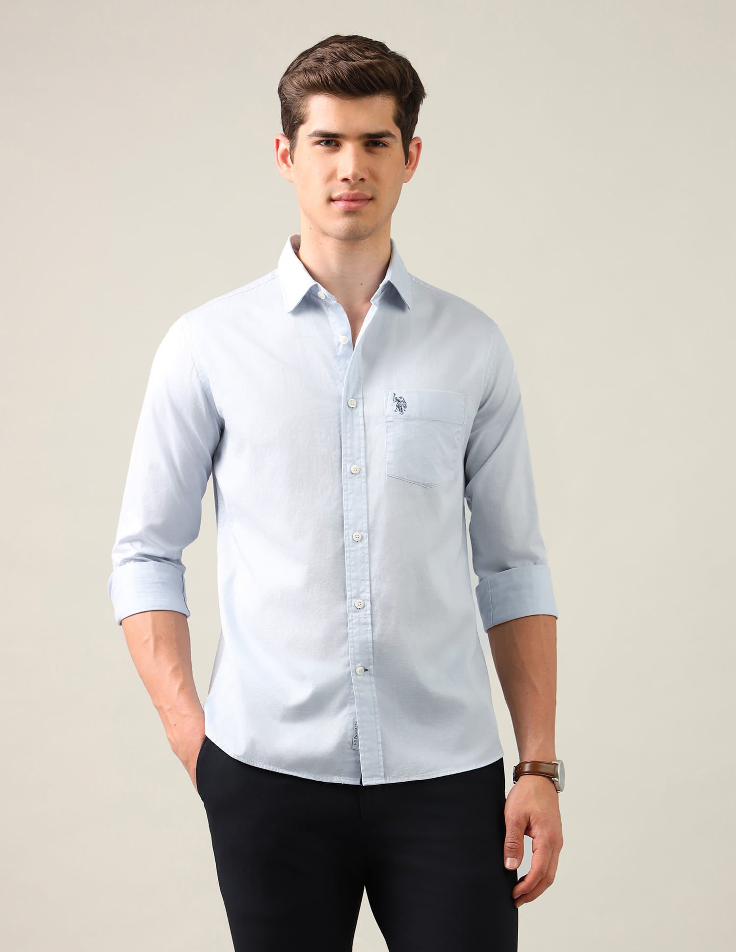 Tailored Fit Twill Shirt Blue - U.S. Polo Assn. India | Large