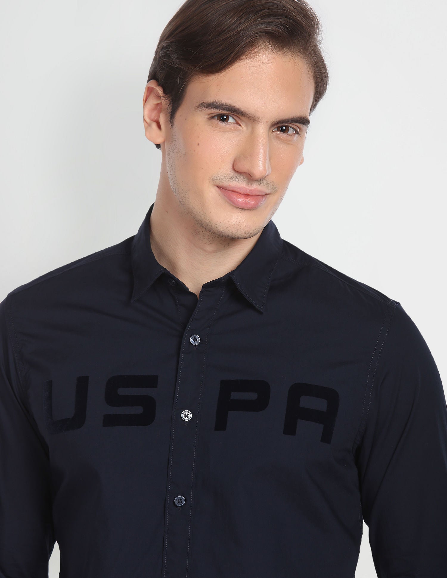 Tonal Typographic Print Casual Shirt Navy - U.S. POLO ASSN. | Large