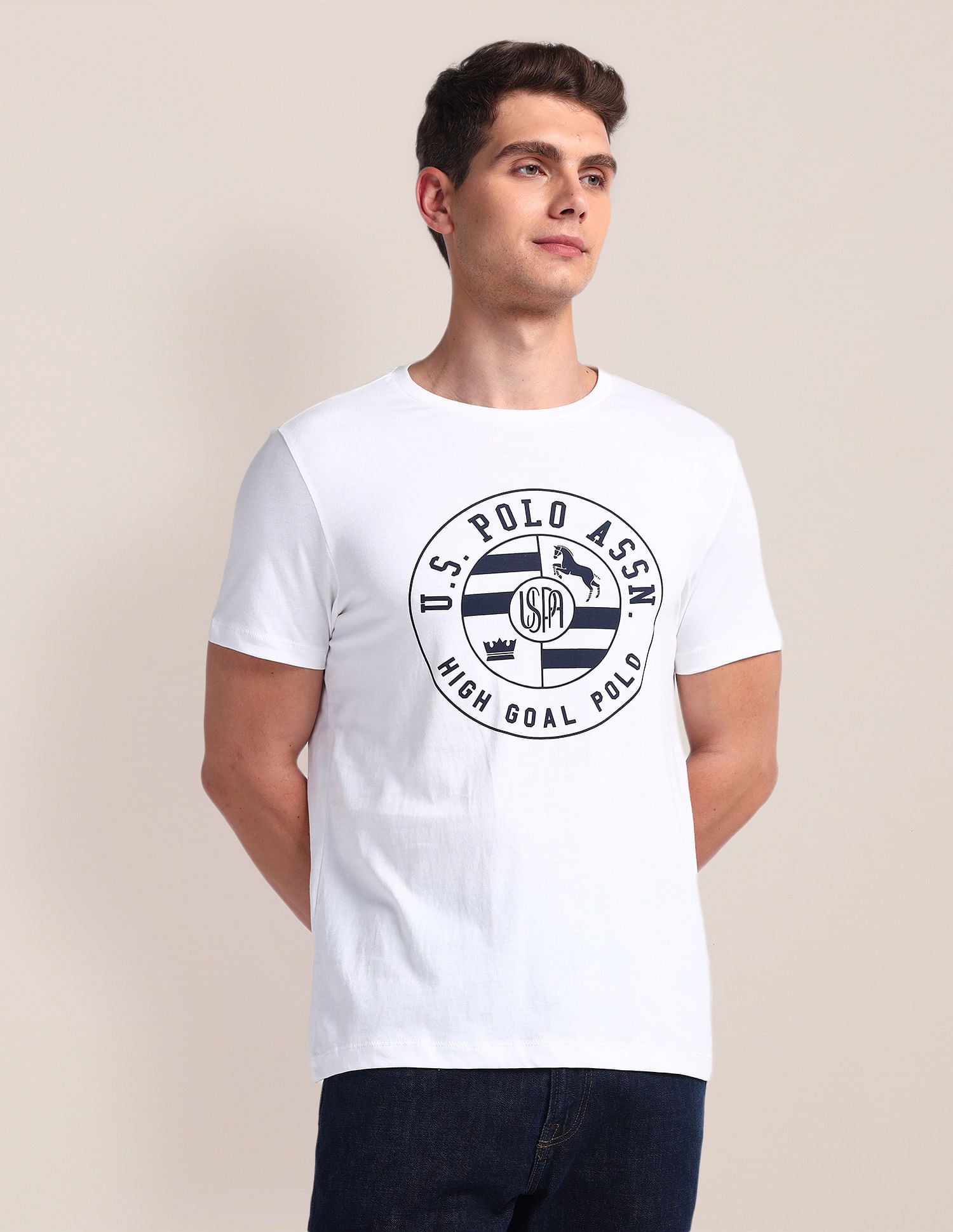 Brand Print Slim Fit T-Shirt White - U.S. Polo Assn. India | Large