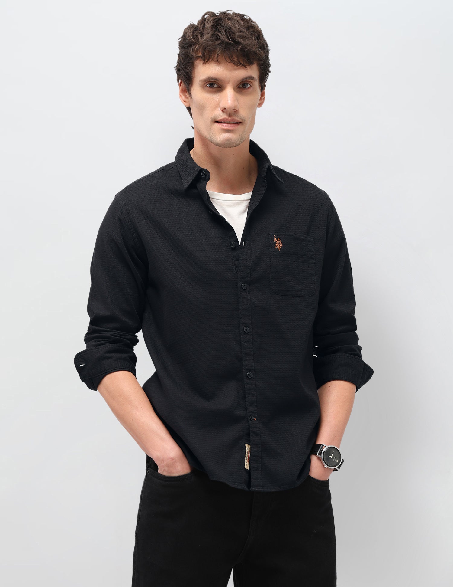 Solid Regular Fit Shirt Black - U.S. Polo Assn. India | Large