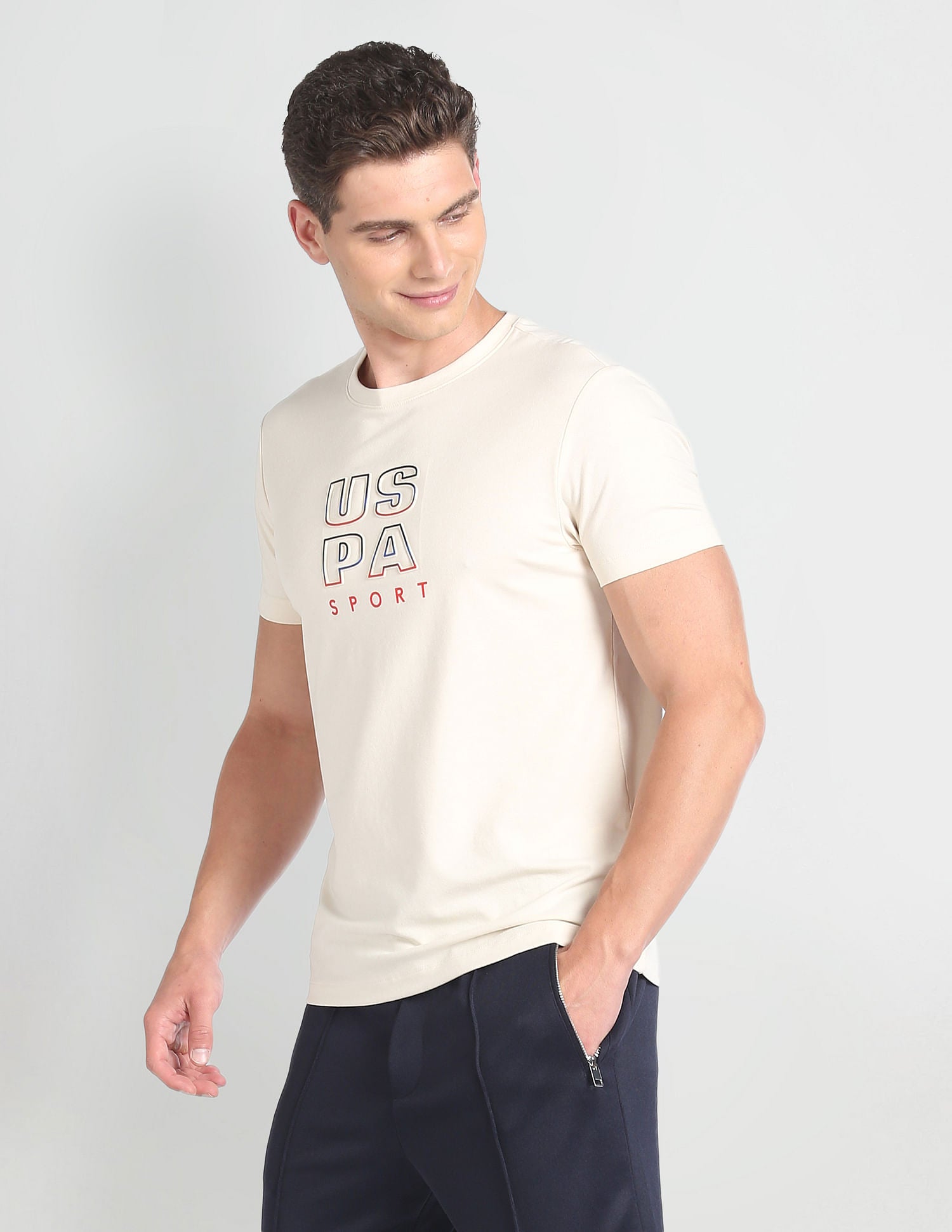 Slim Fit Brand Print T-Shirt Beige - U.S. Polo Assn. India | Large