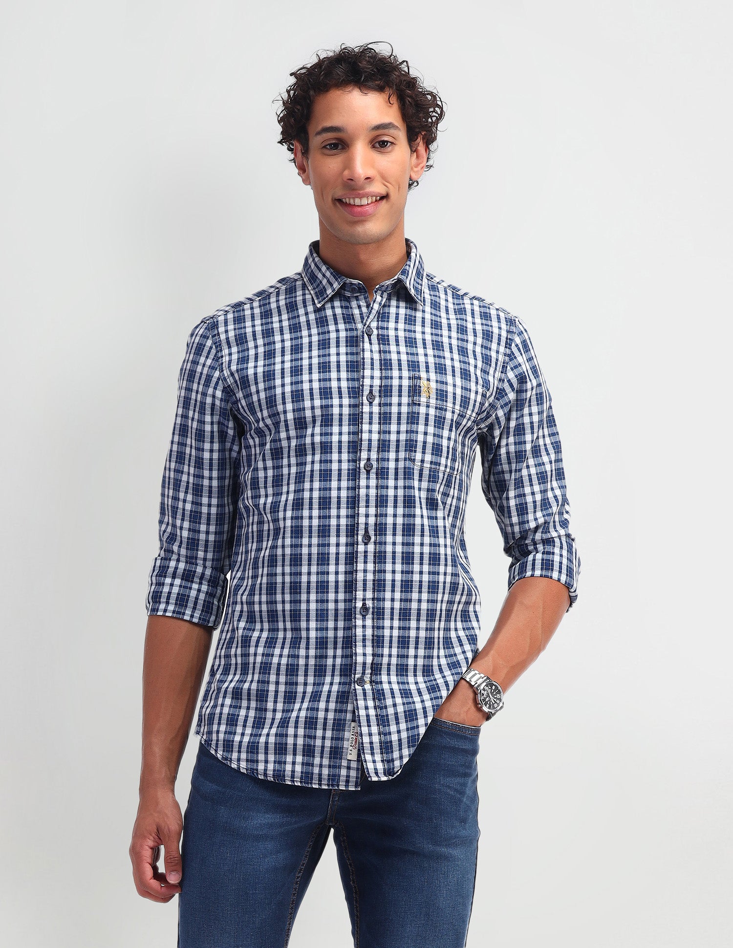 Slim Fit Tartan Checked Shirt Indigo - U.S. Polo Assn. India | Large