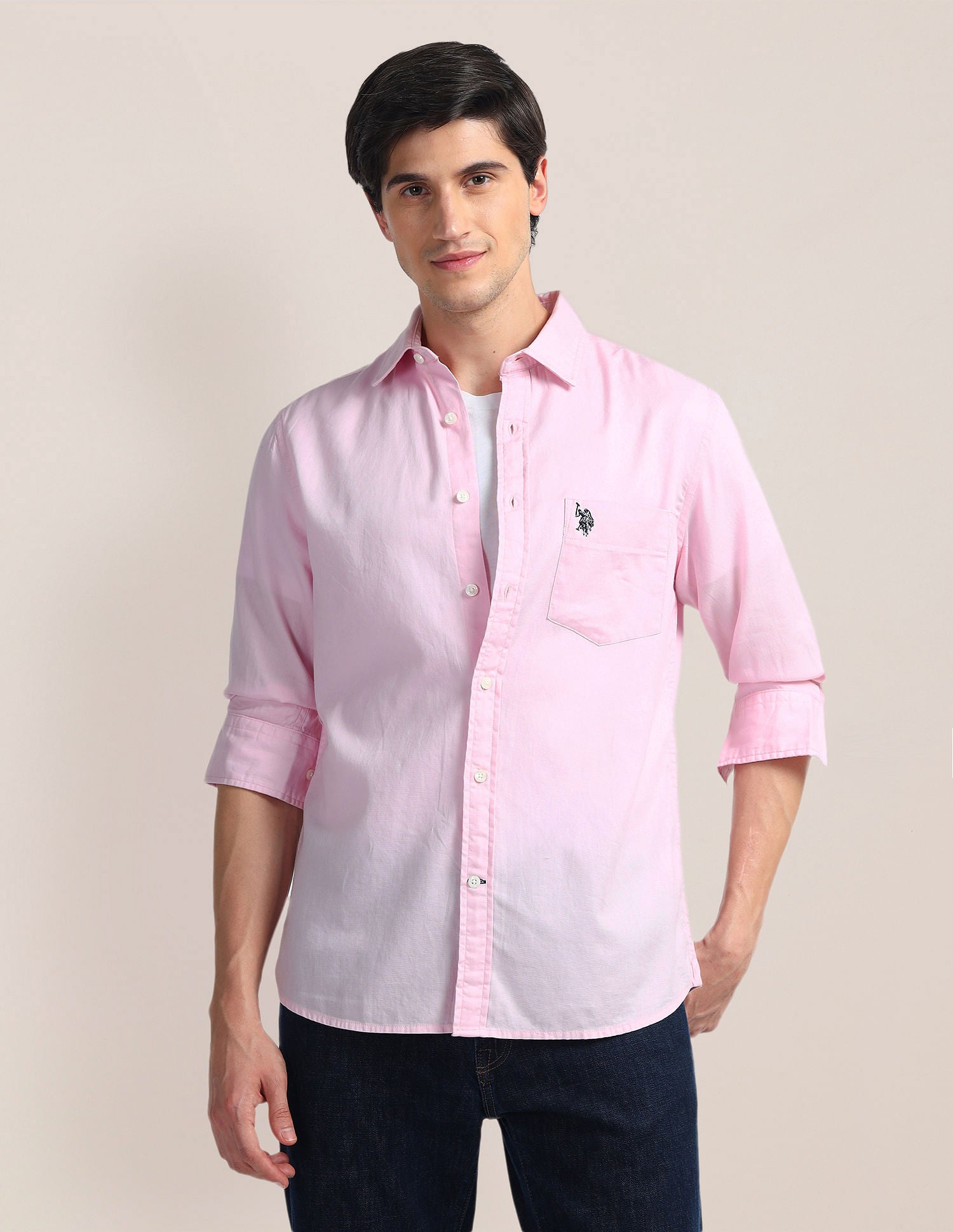 Solid Dobby Shirt Pink - U.S. Polo Assn. India | Large