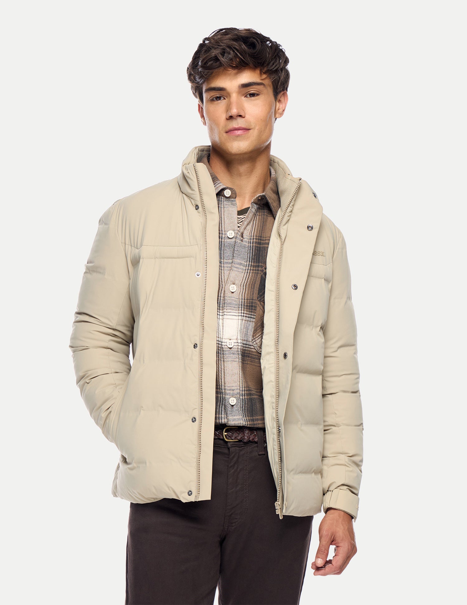 Solid Regular Fit Puffer Jacket Beige - U.S. Polo Assn. India | Large