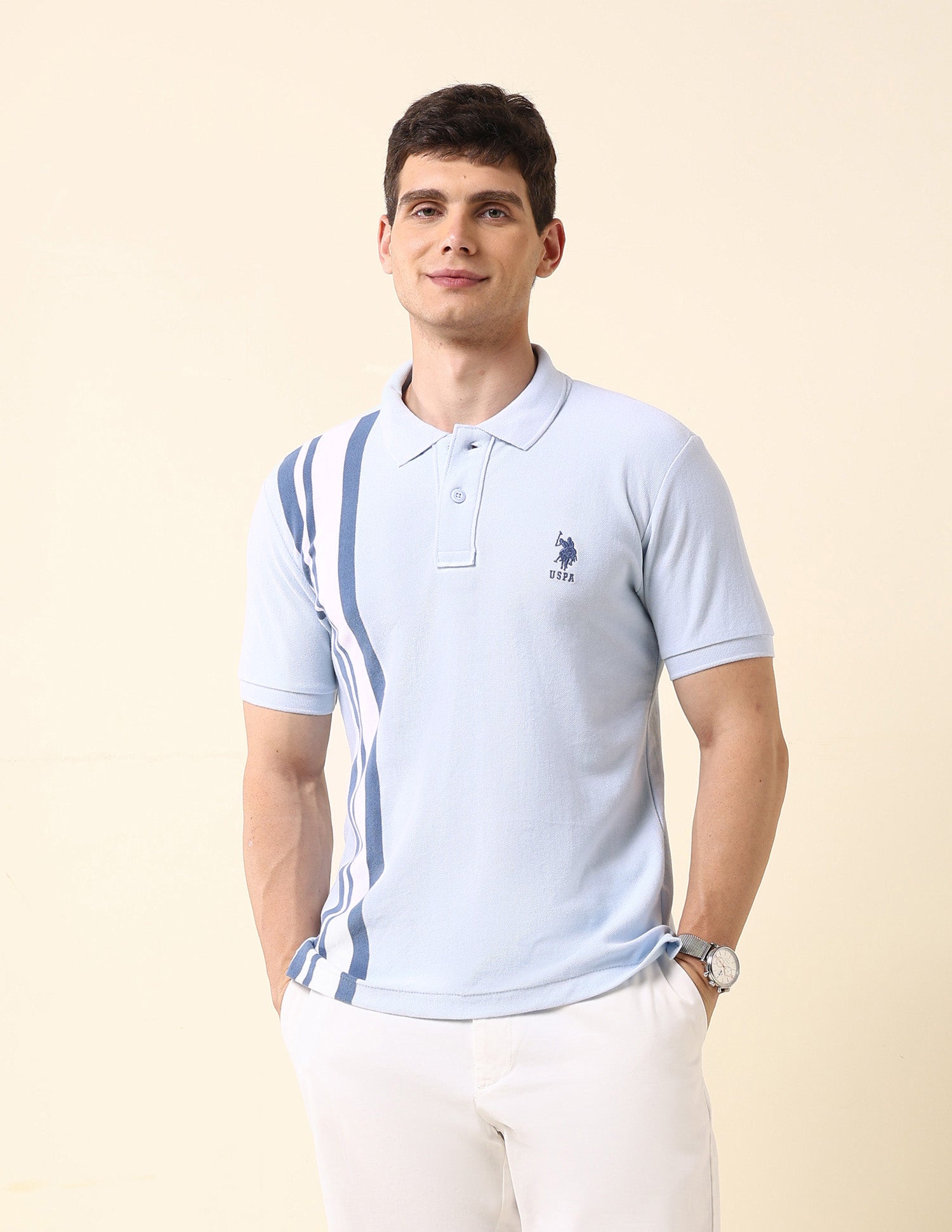Vertical Striped Classic Polo Shirt Light Blue - U.S. Polo Assn. India | Large