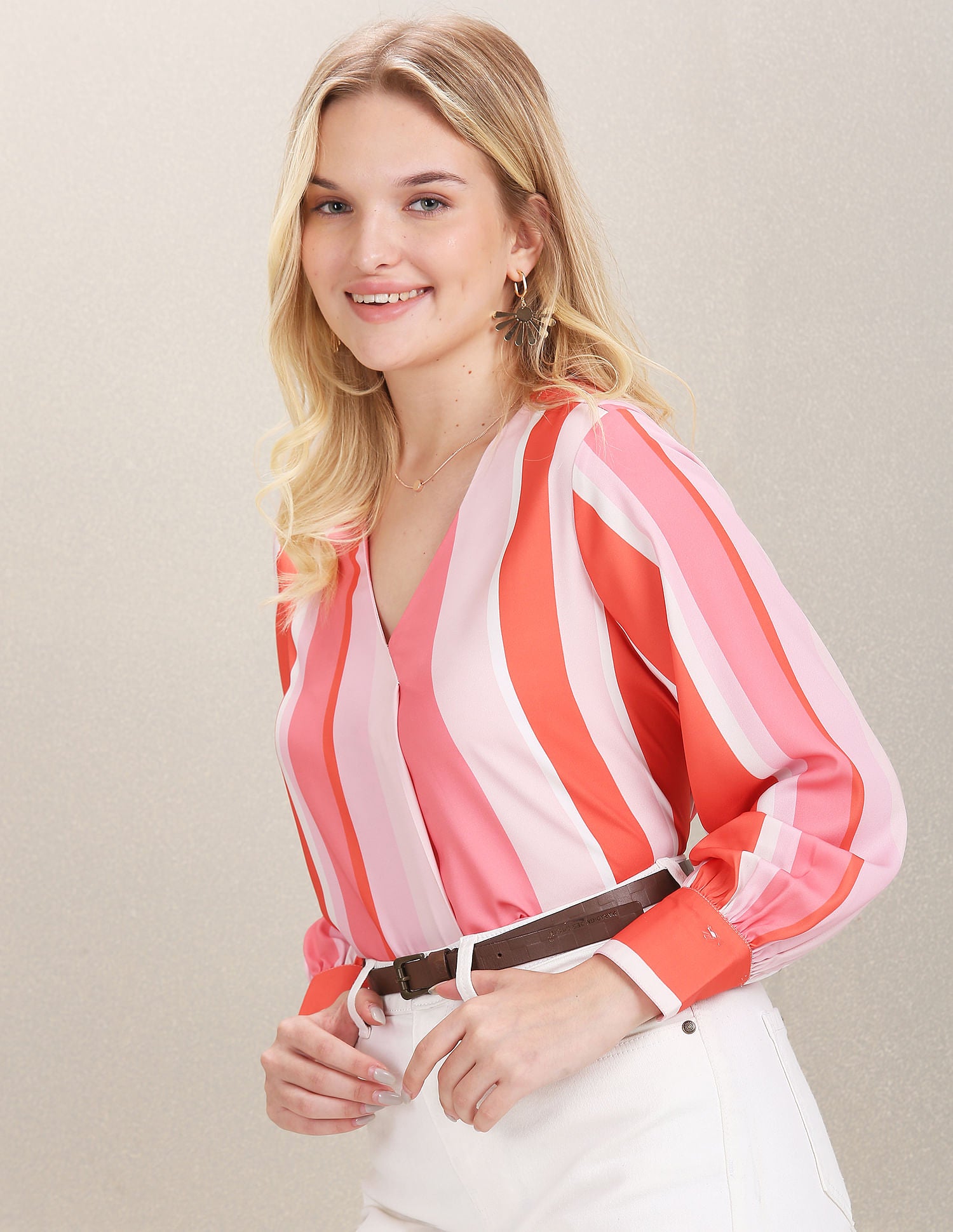 V-Neck Vertical Stripe Shirt Pink - U.S. Polo Assn. India | Large
