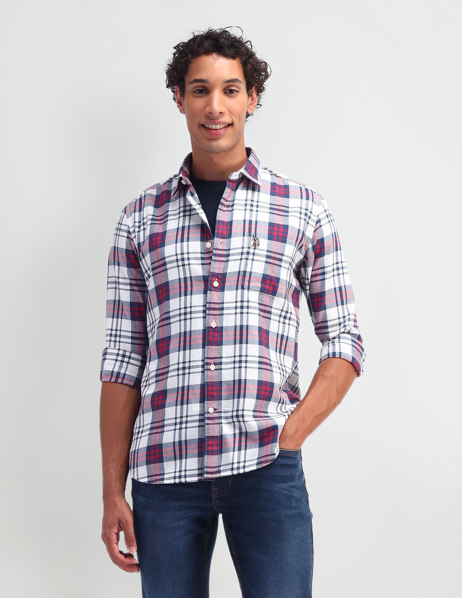 Slim Fit Madras Checked Shirt Navy - U.S. Polo Assn. India | Large