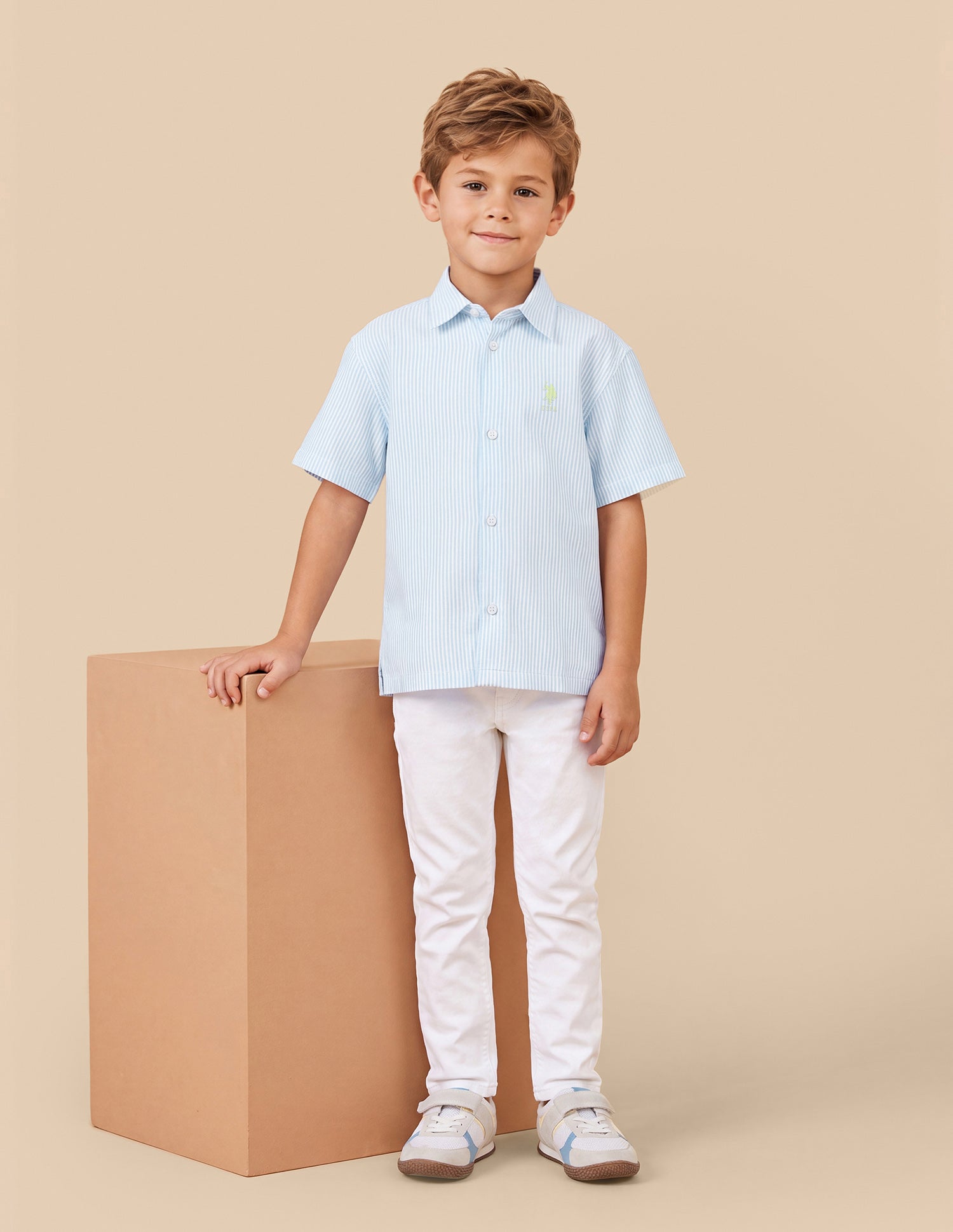 Vertical Striped Boxy Fit Shirt Light Blue - U.S. Polo Assn. India | Large