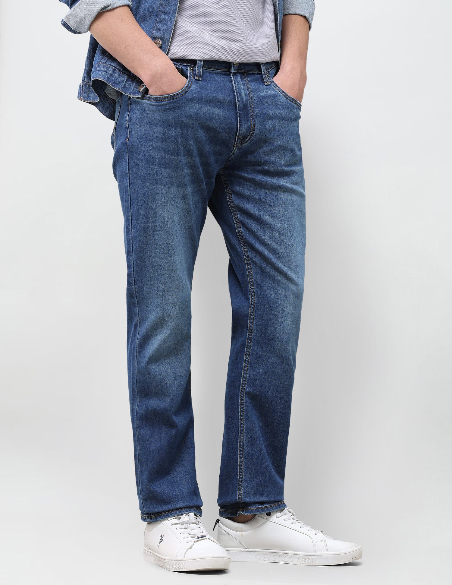 Solid Slim Straight Fit Jeans Blue - U.S. Polo Assn. India | Large