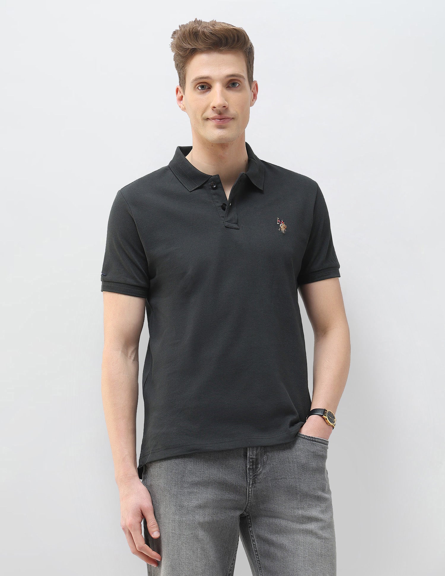 Motel On The Coast Muscle Fit Polo Shirt Dark Grey - U.S. Polo Assn. India | Large