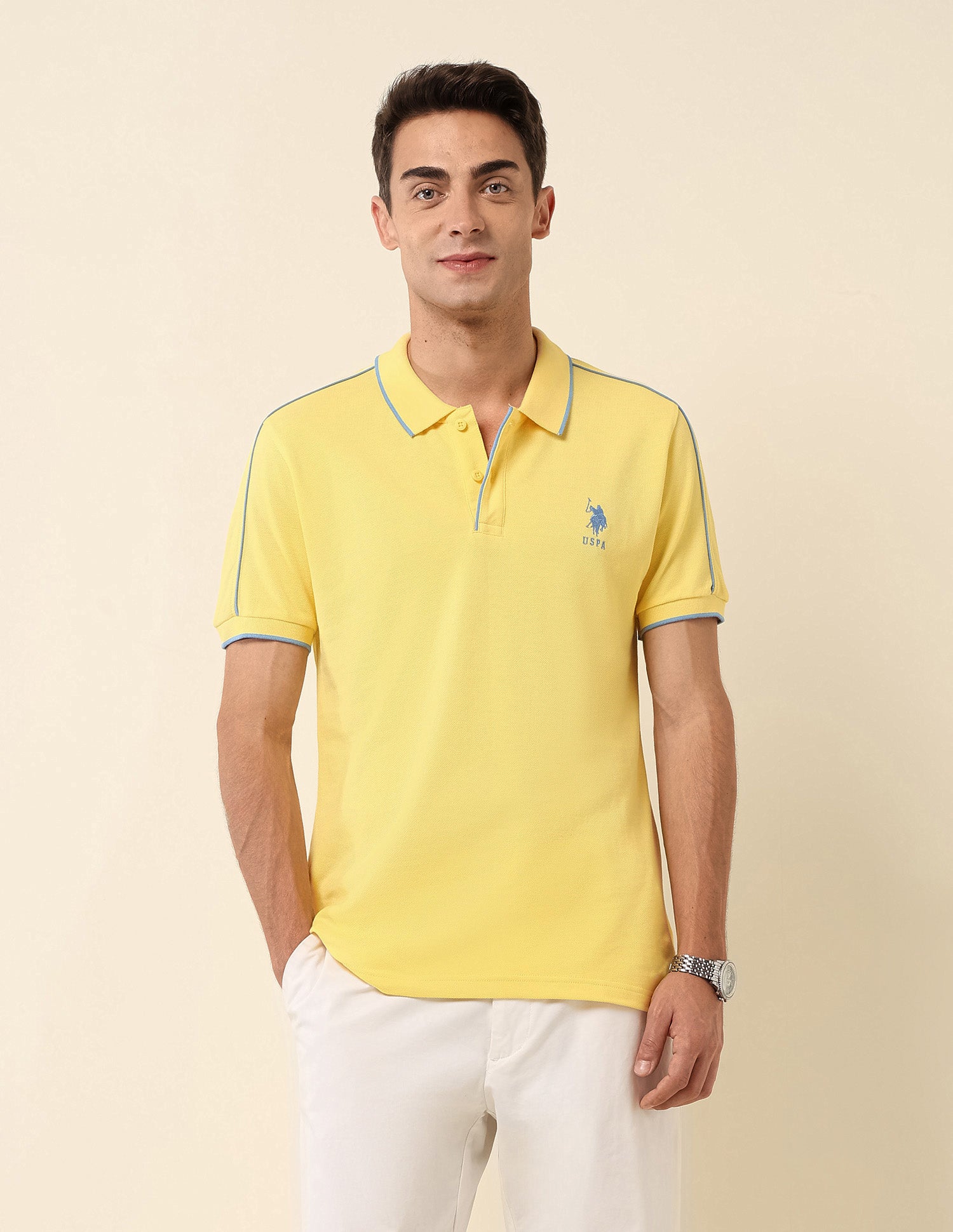 Slim Fit Solid Polo Shirt Yellow - U.S. Polo Assn. India | Large