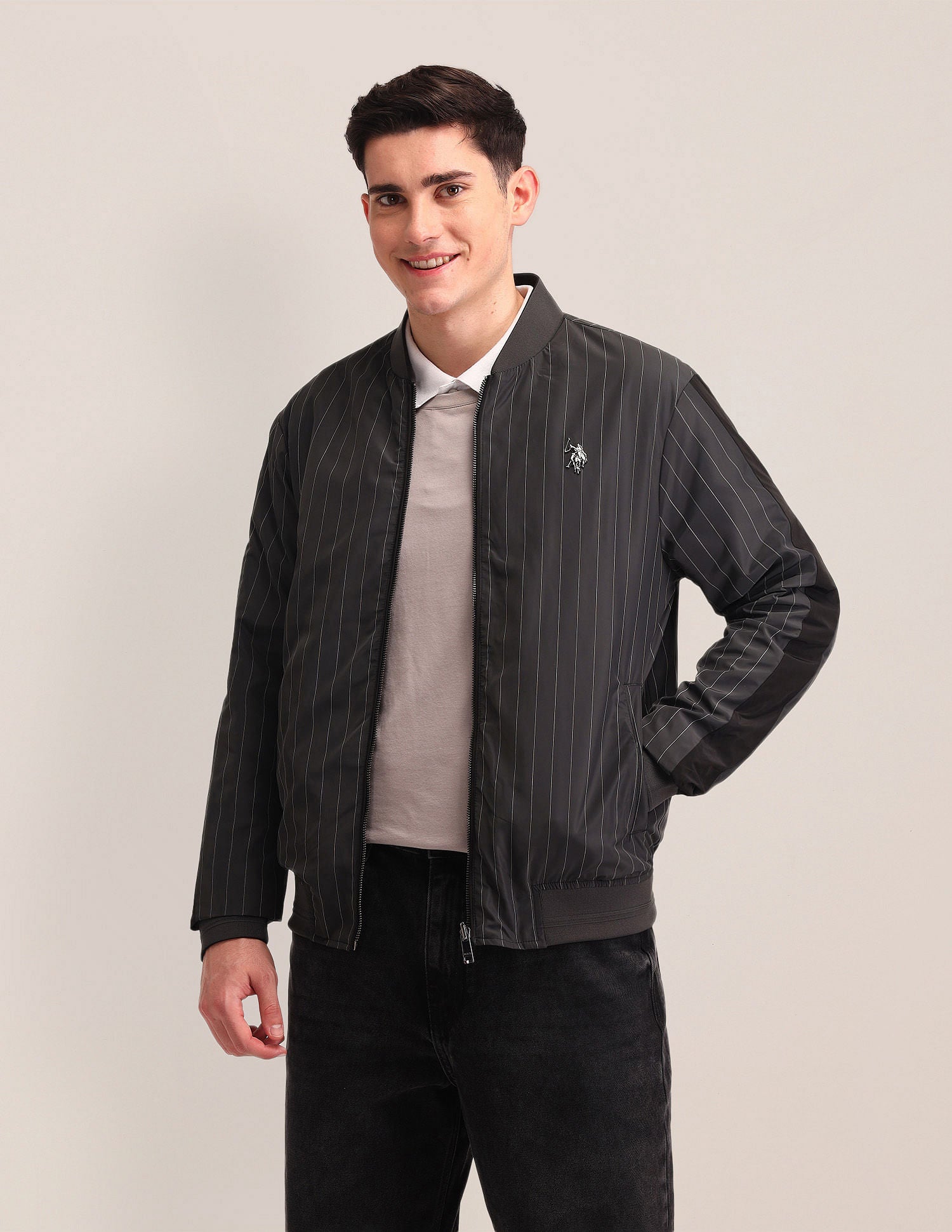 Regular Fit Striped Bomber Jacket