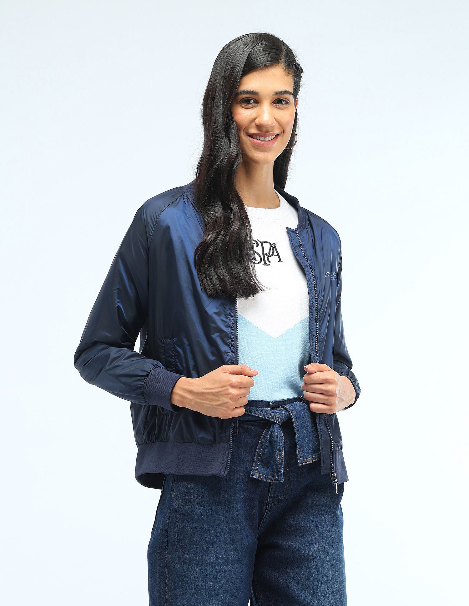 Metallic Regular Fit Bomber Jacket Navy - U.S. POLO ASSN. | Large