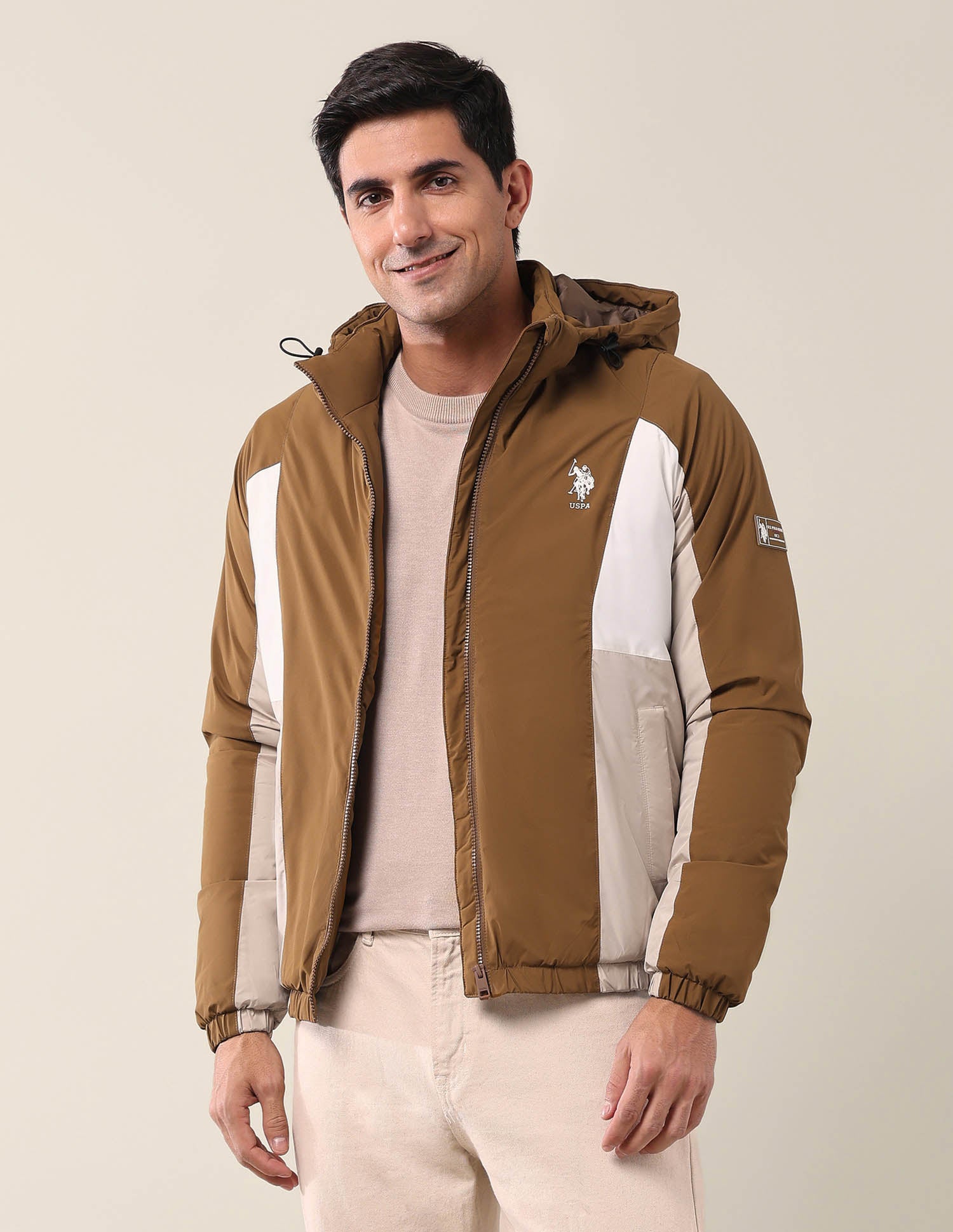 High Neck Regular Fit Jacket Brown - U.S. Polo Assn. India | Large