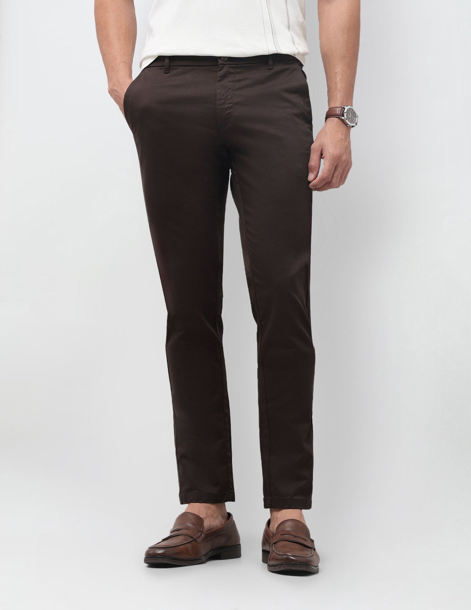 Austin Slim Fit Mid Rise Trousers Choco - U.S. Polo Assn. India | Large
