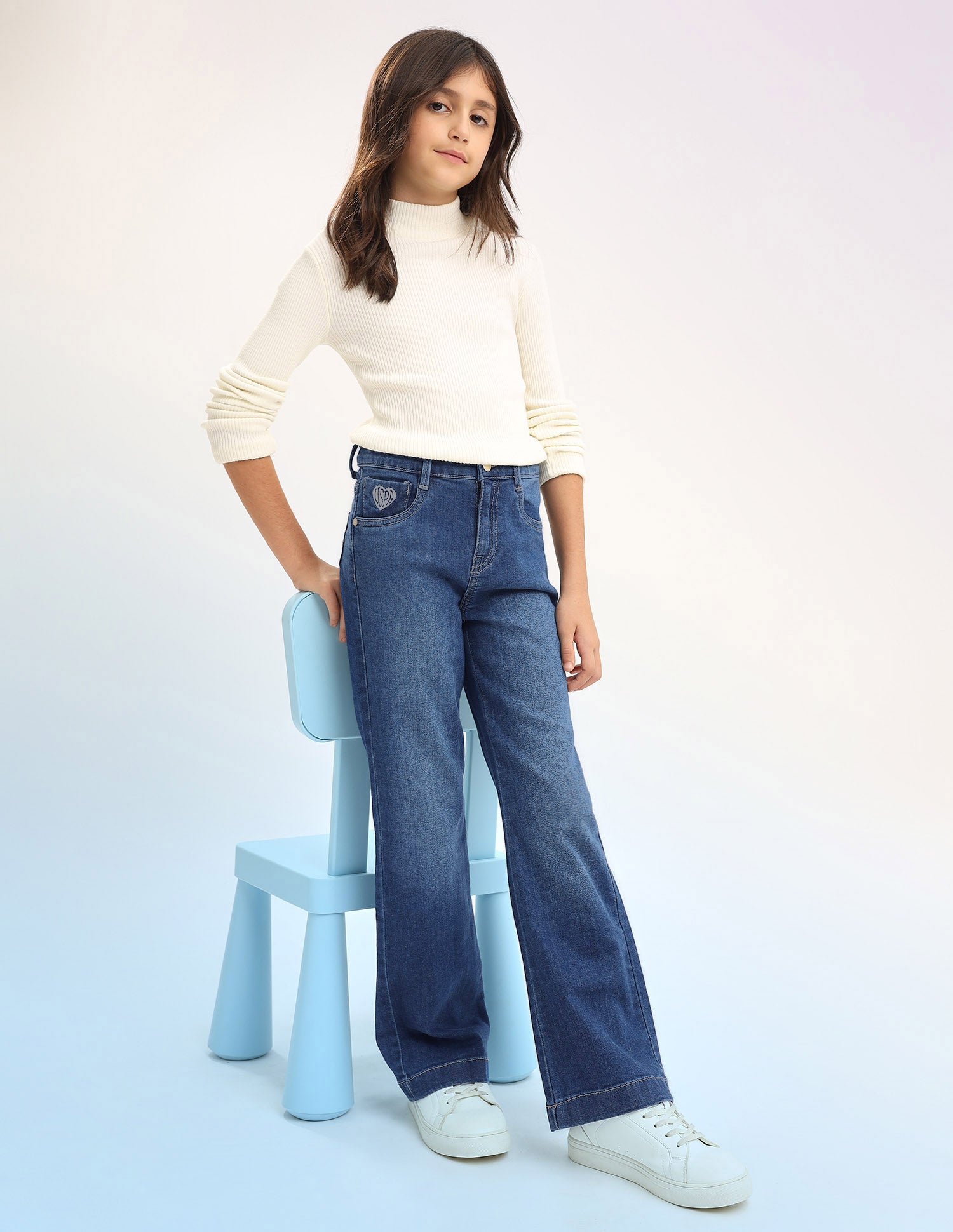 Girls Bootcut Fit Blue Jeans