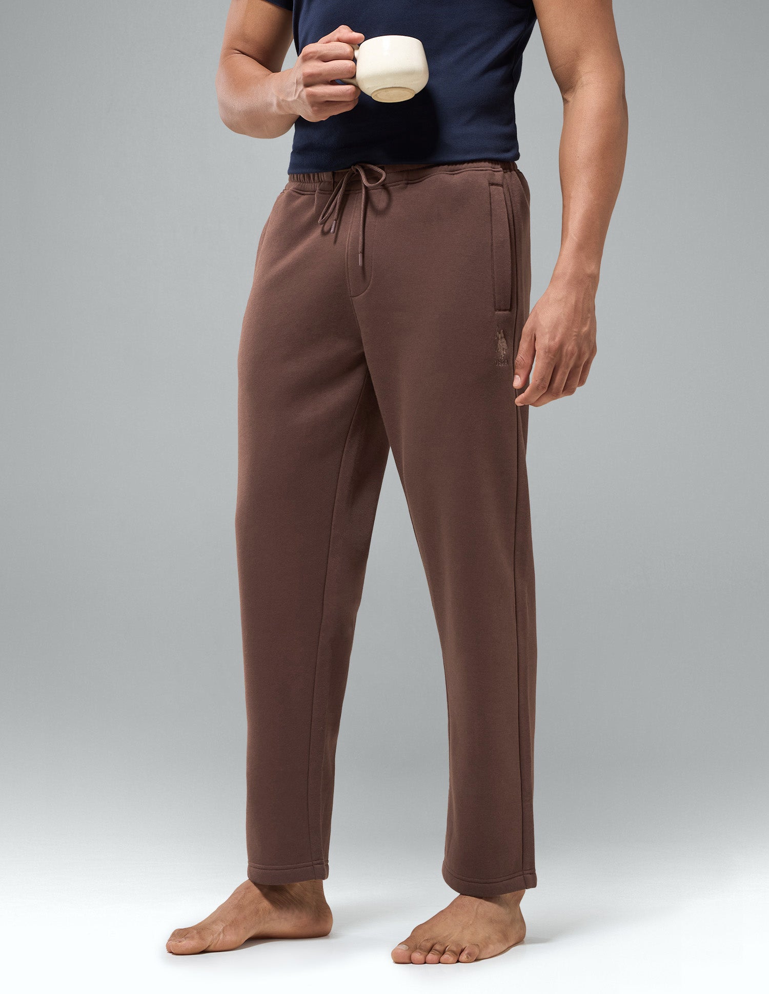 Cotton Fleece Relaxed Fit LR007 Track Pants Dark Brown - U.S. Polo Assn. India | Large