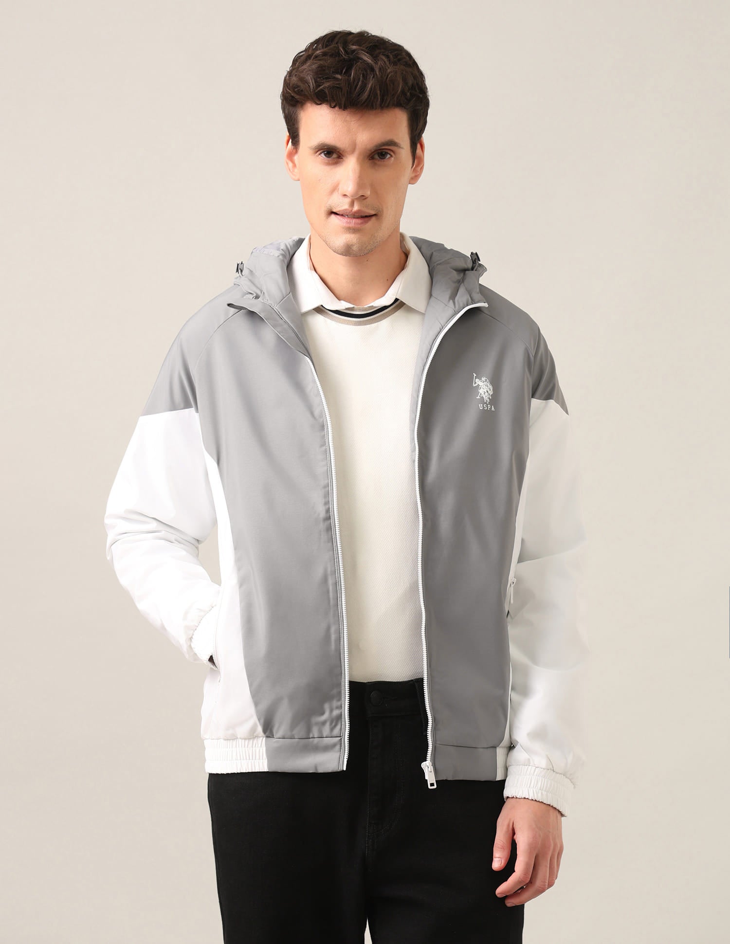 Colour Block Logo Hooded Jacket