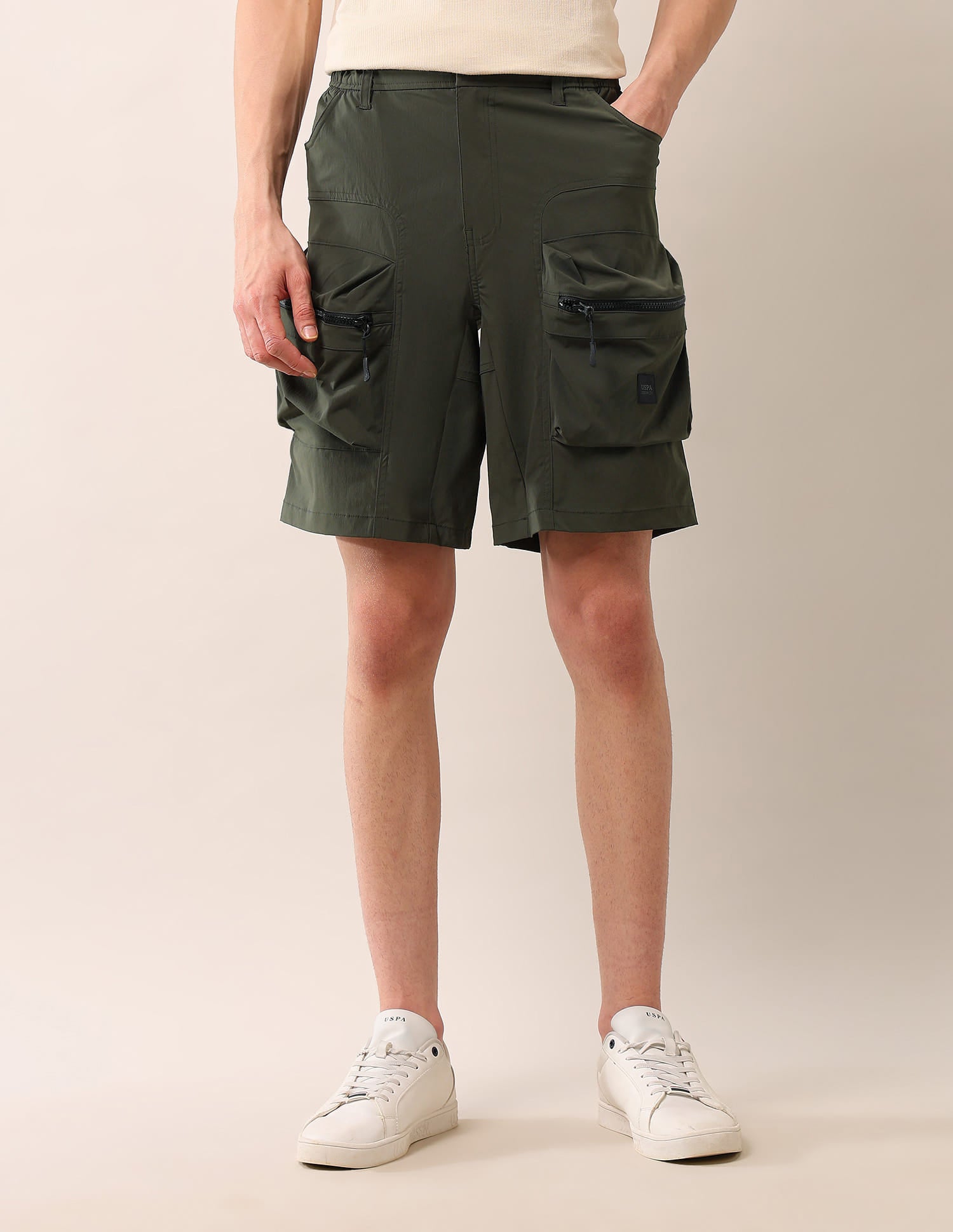 Regular Fit Solid Cargo Shorts Olive - U.S. Polo Assn. India | Large