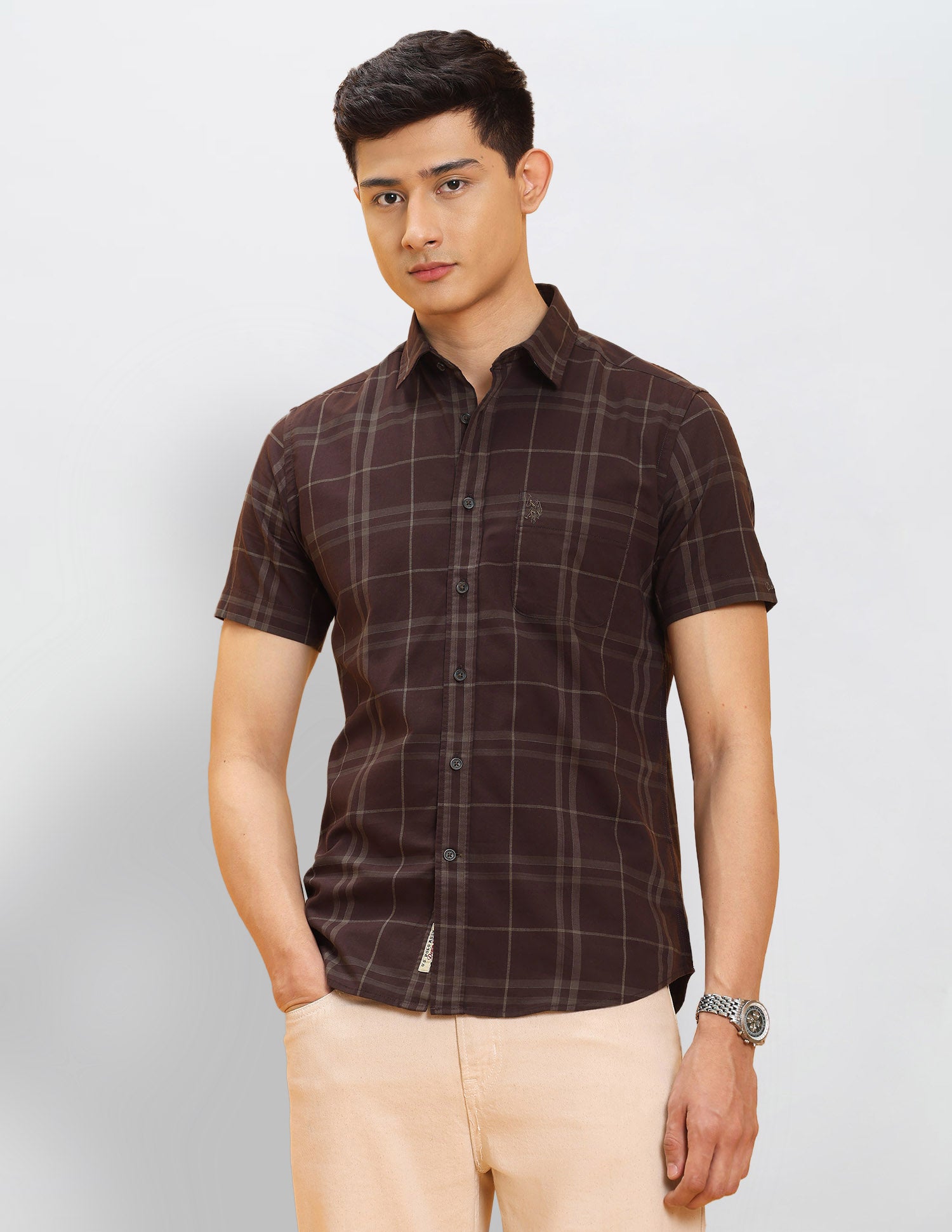 Grid Tattersall Checked Pure Cotton Shirt