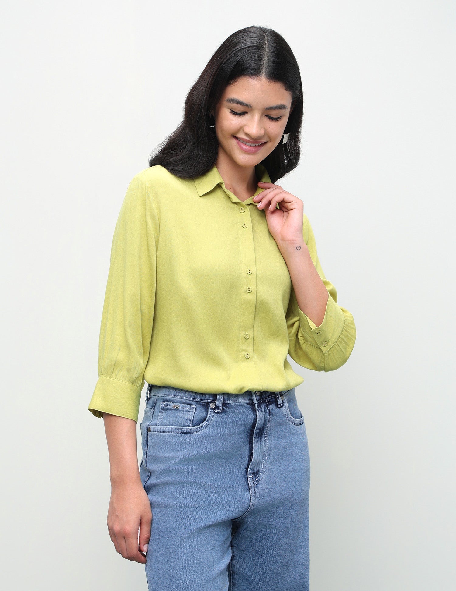 Solid Relaxed Fit Shirt Lime-Green - U.S. Polo Assn. India | Large