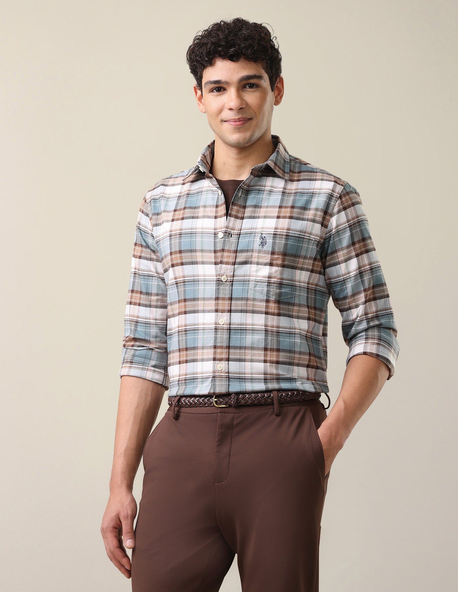 Plaid Checked Oxford Shirt Teal - U.S. Polo Assn. India | Large
