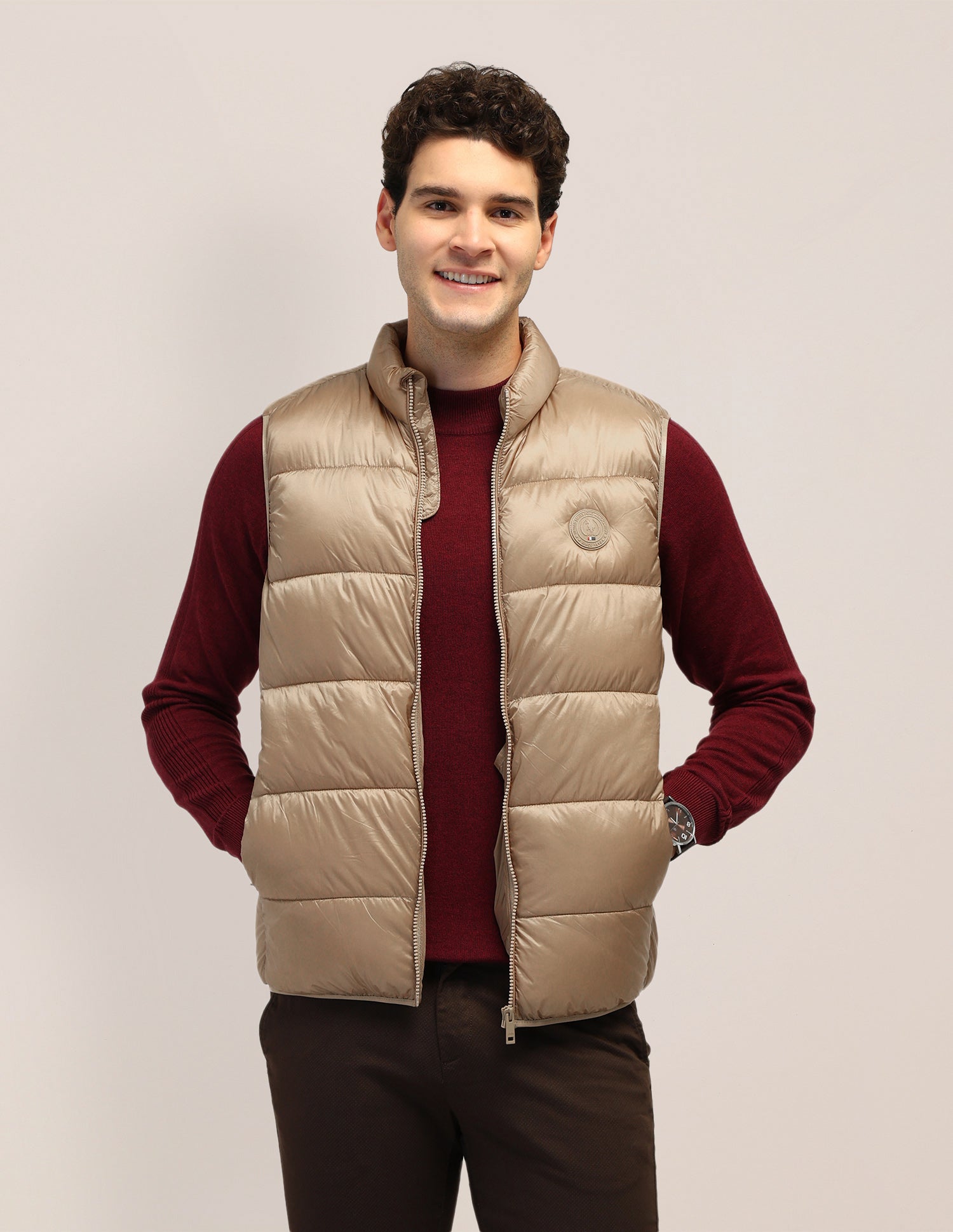 Solid Regular Fit Jacket Khaki - U.S. Polo Assn. India | Large