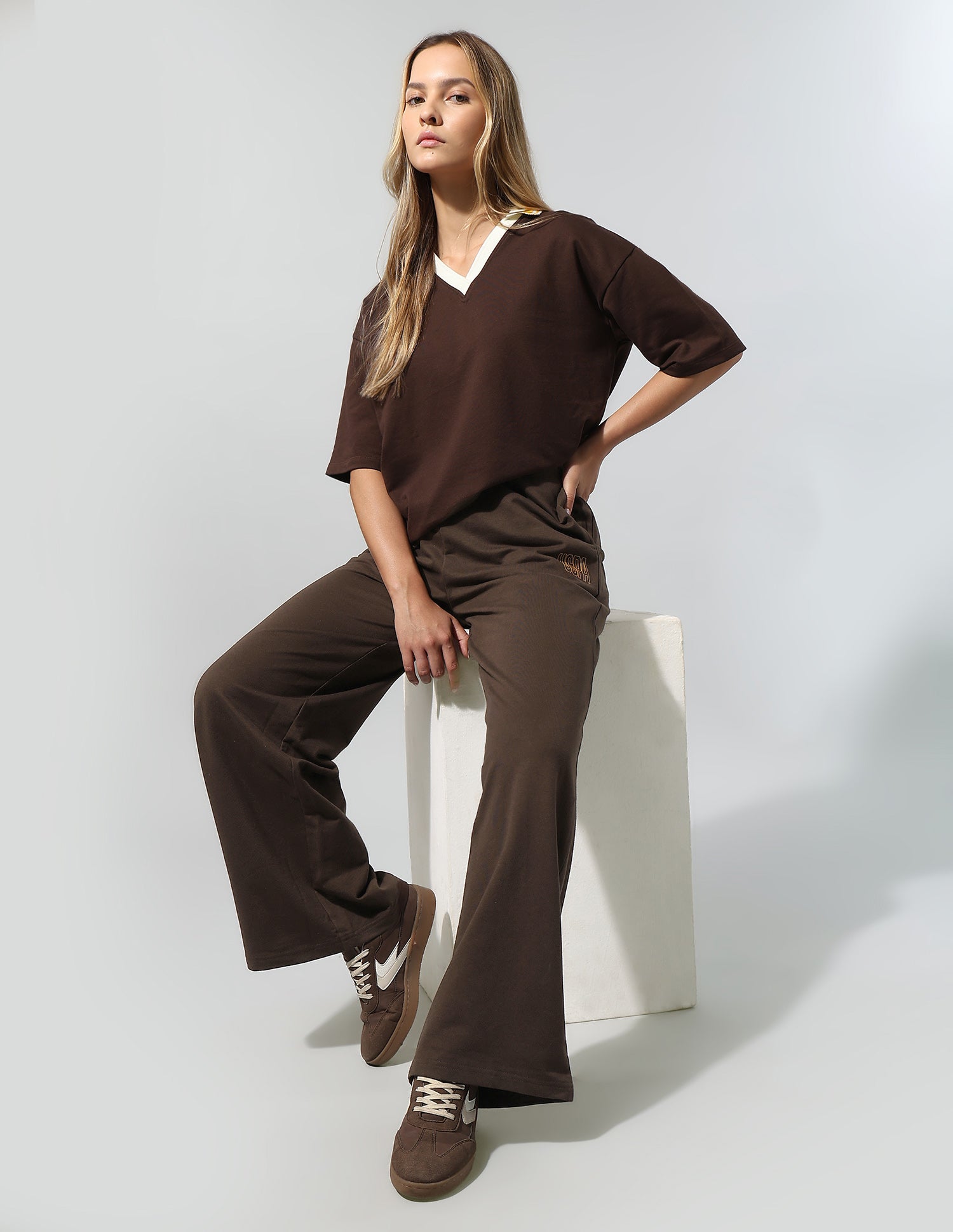 High Rise Wide Leg Trousers Brown - U.S. Polo Assn. India | Large