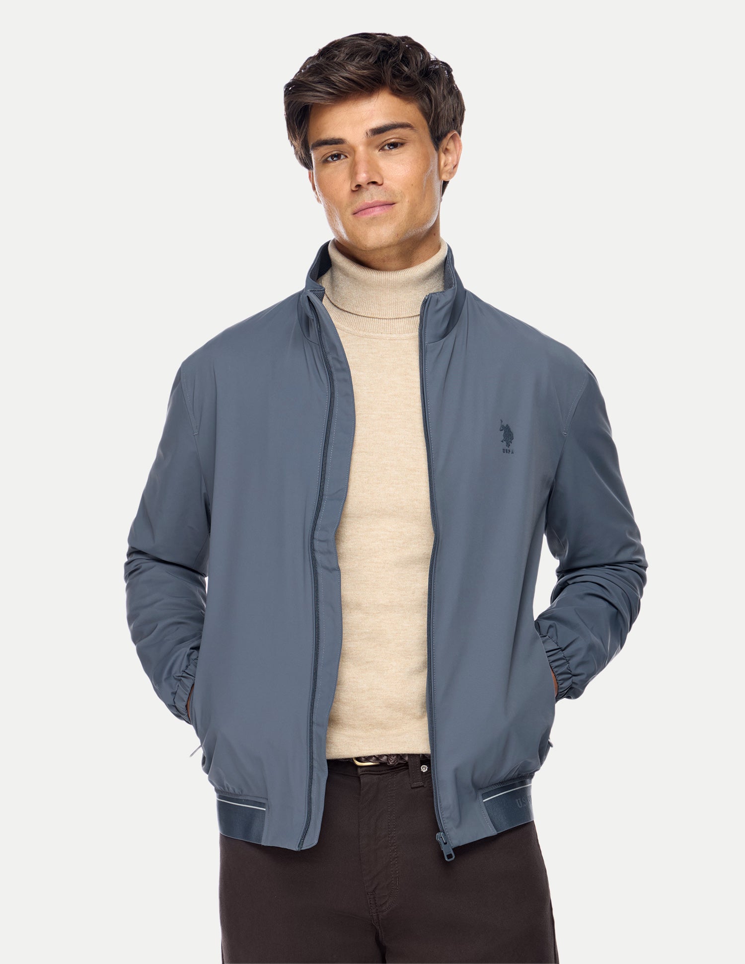 Solid Regular Fit Bomber Jacket Blue - U.S. Polo Assn. India | Large