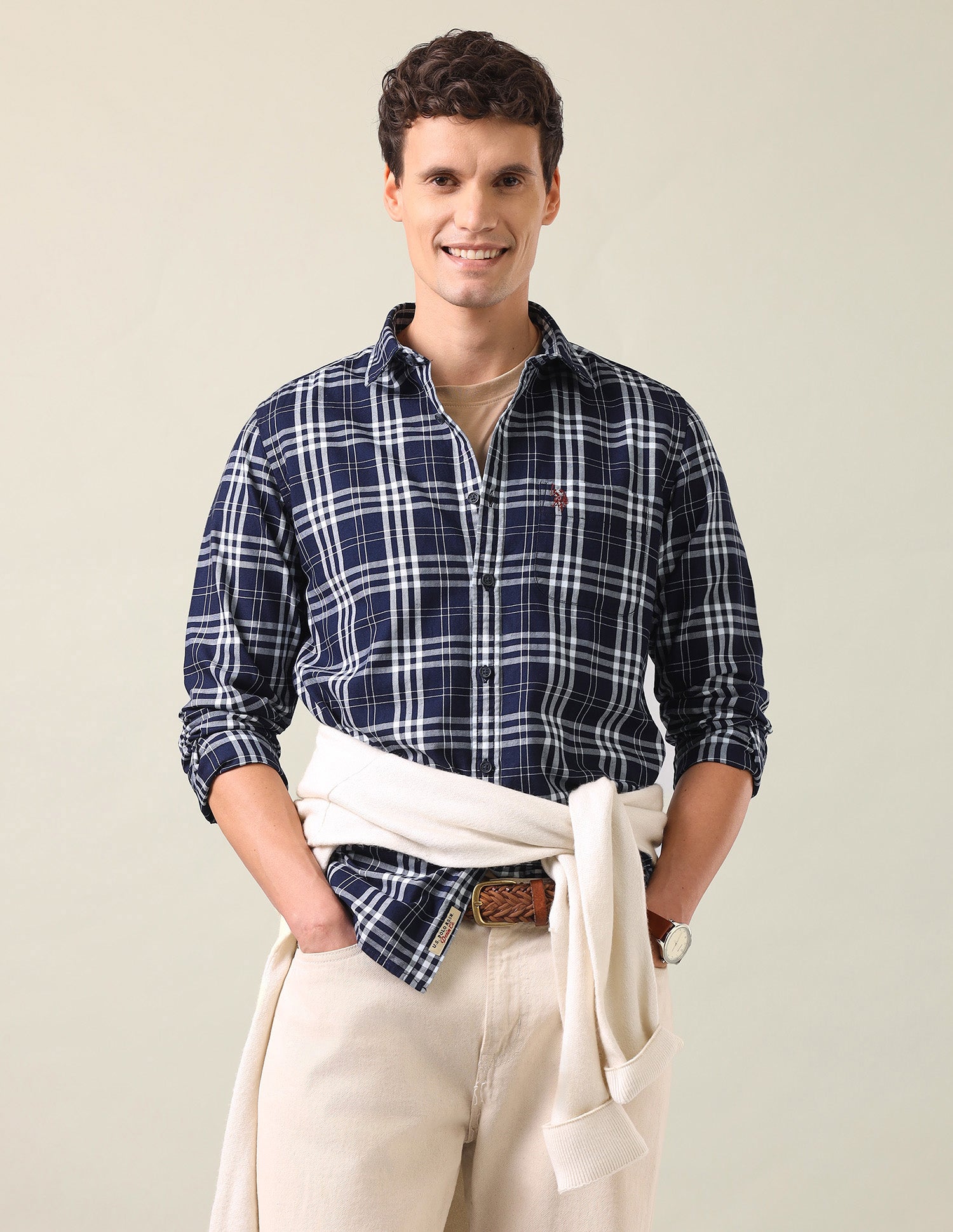 Grid Tattersall Checked Twill Shirt Indigo - U.S. Polo Assn. India | Large