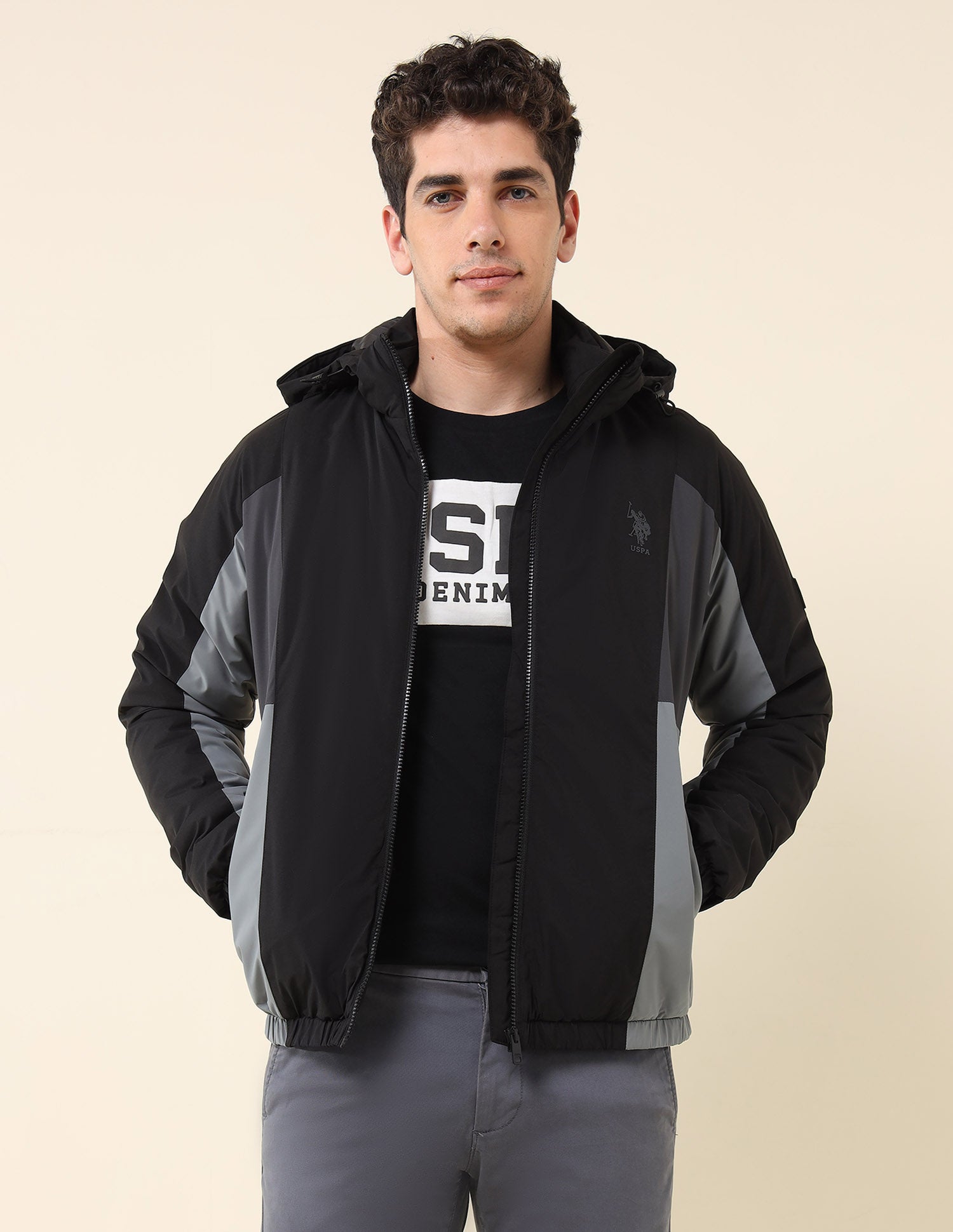 High Neck Regular Fit Jacket Black - U.S. Polo Assn. India | Large