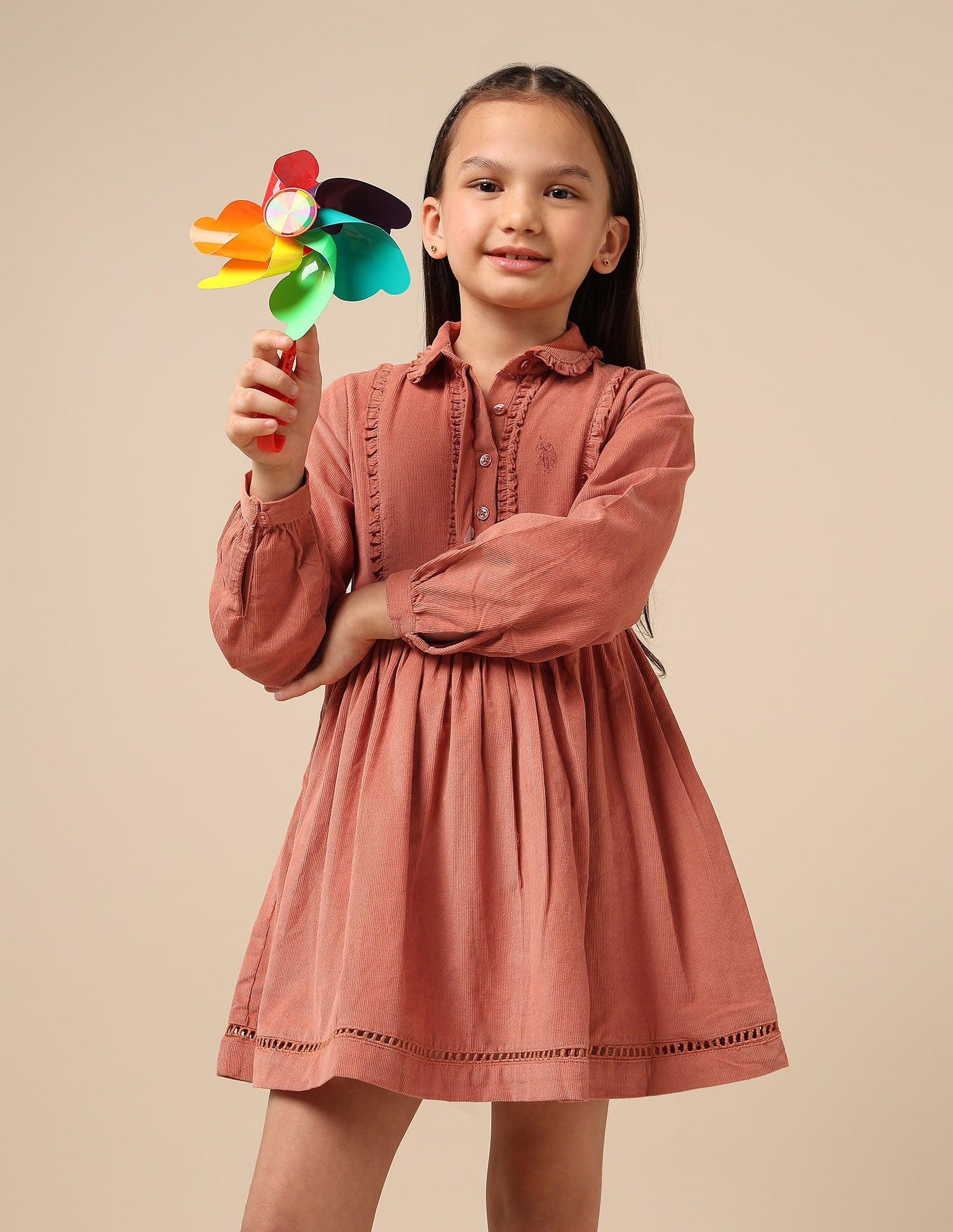 Girls Solid Shirt Dress