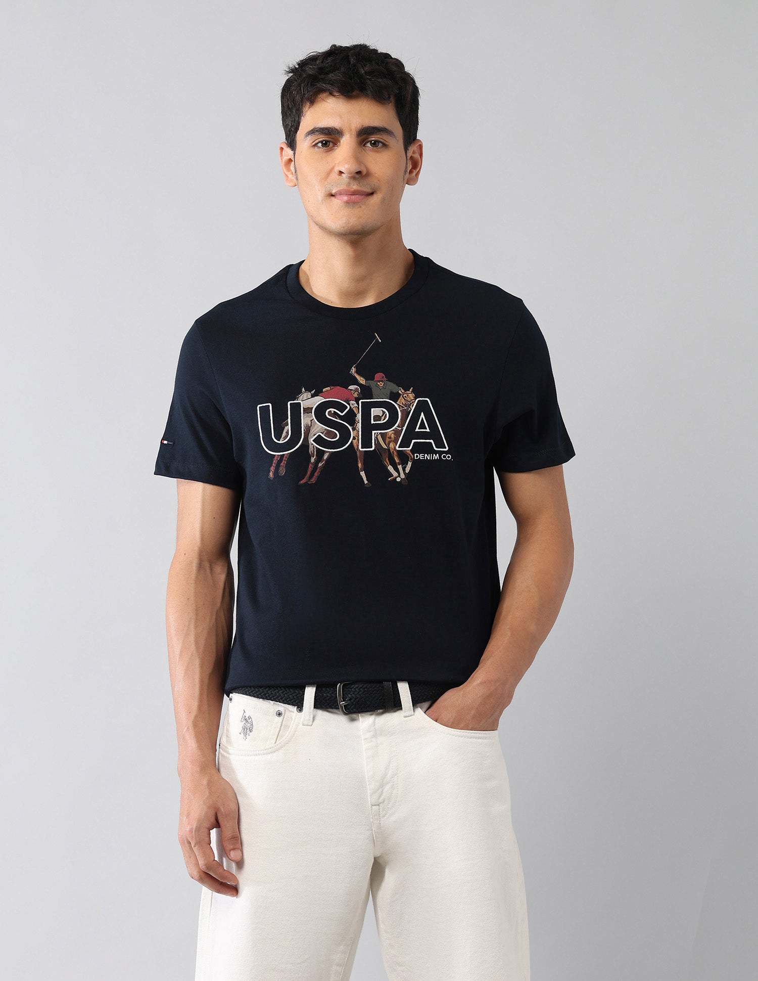 Brand Embroidered Muscle Fit Colligiate T-Shirt Navy - U.S. Polo Assn. India | Large