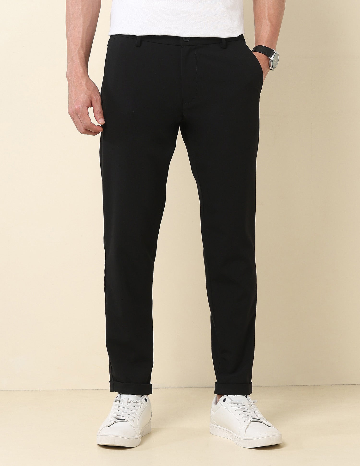 Henry Tapered Fit Solid Trousers Black - U.S. Polo Assn. India | Large