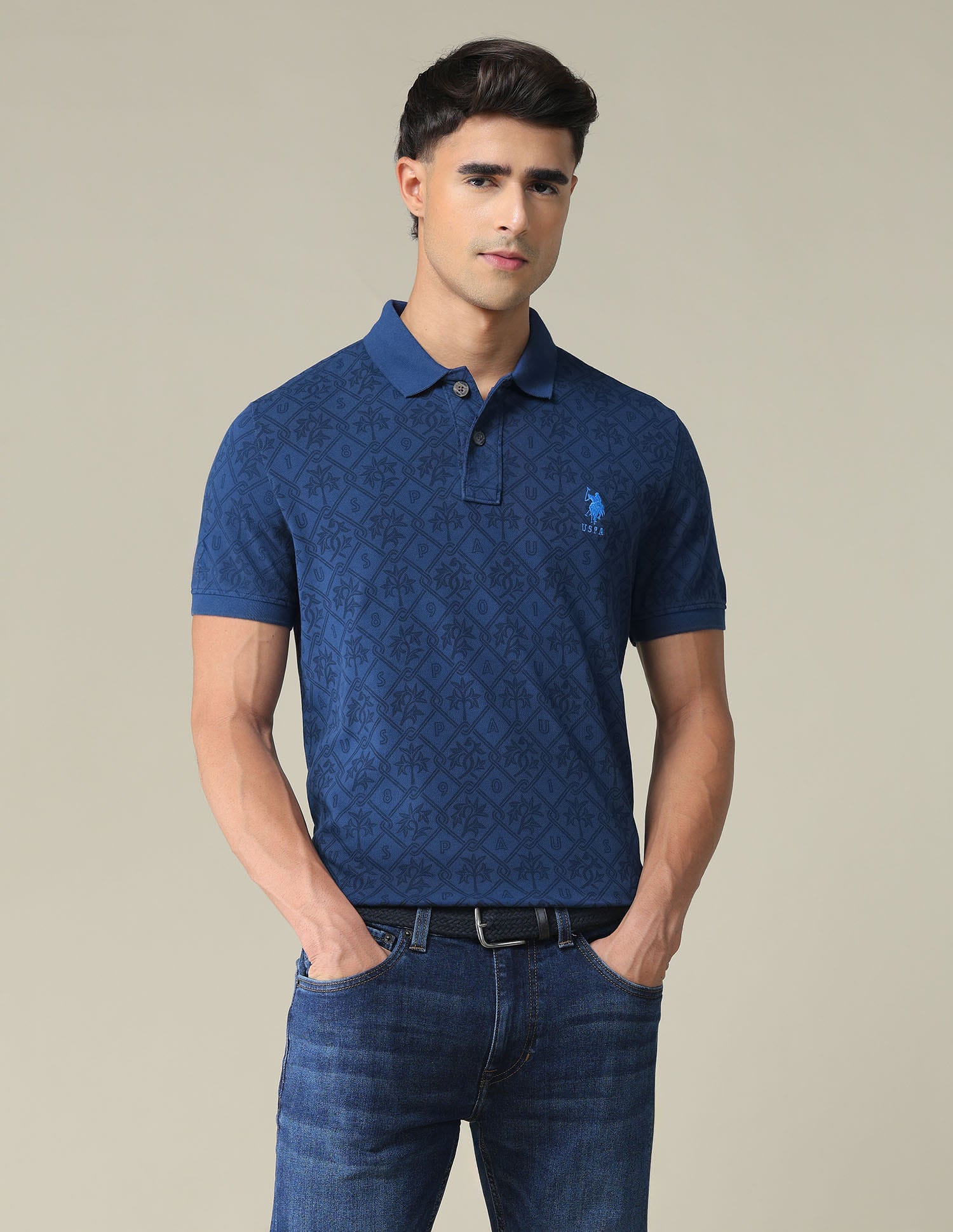 Floral Print Cotton Polo Shirt