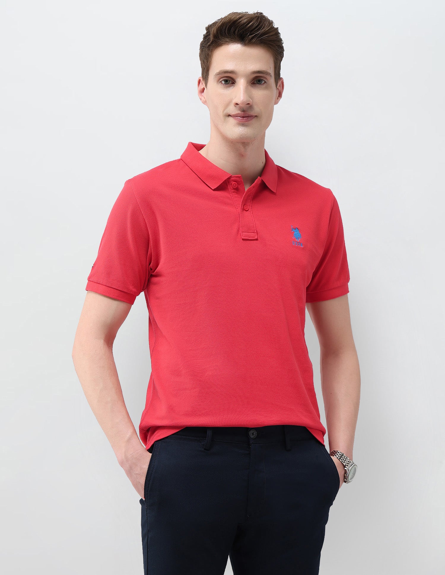 Solid Slim Fit Polo Shirt Dark Orange - U.S. Polo Assn. India | Large
