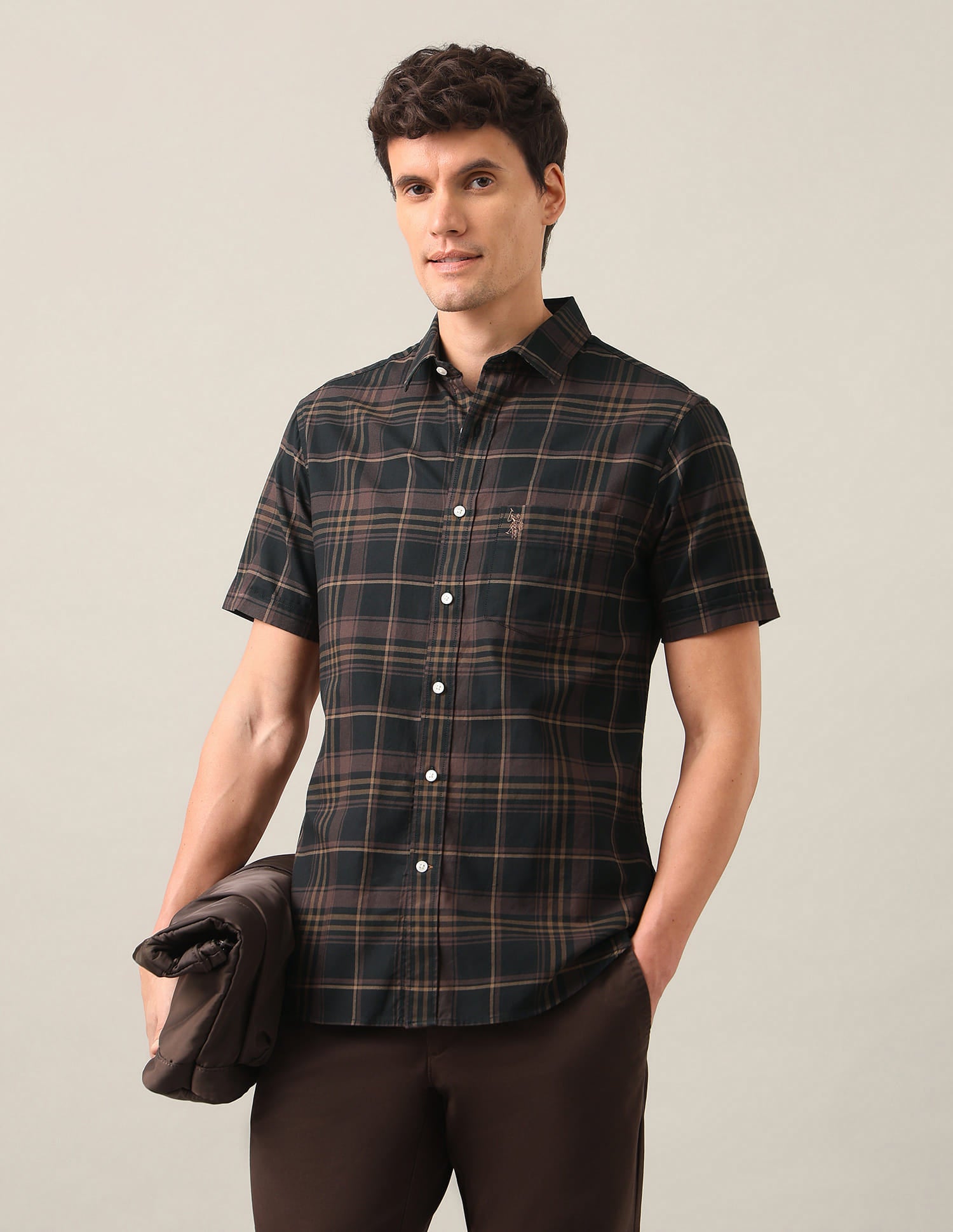 Tartan Checked Tailored Fit Shirt Brown - U.S. Polo Assn. India | Large