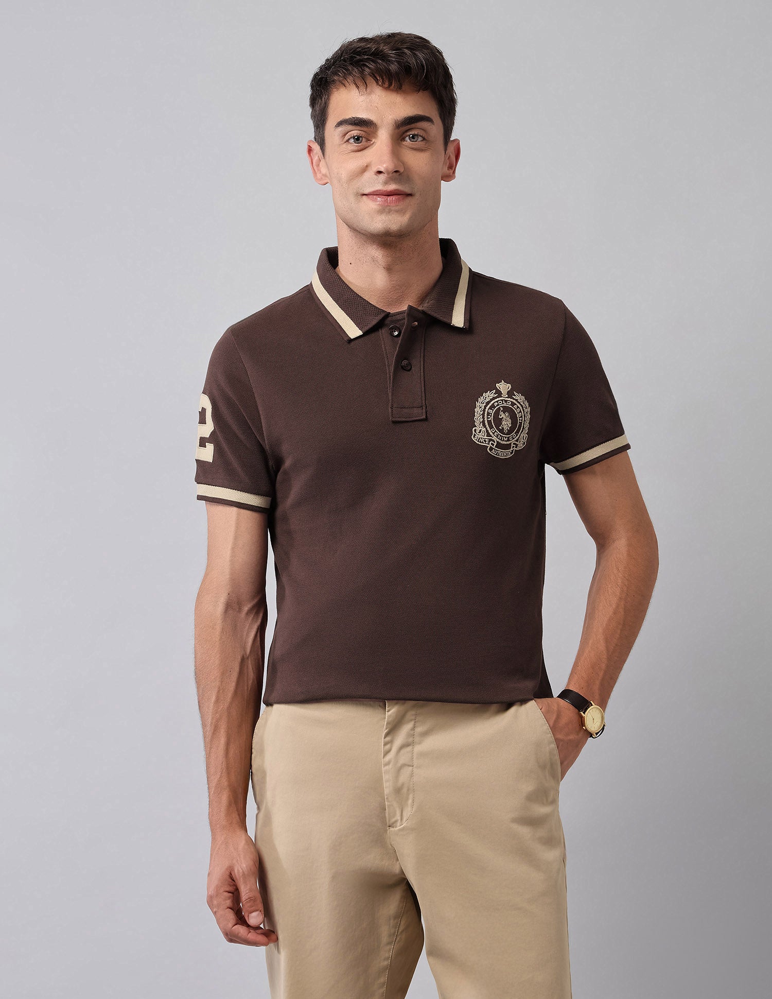 Pure Cotton Muscle Fit Polo Shirt Dark Brown - U.S. Polo Assn. India | Large