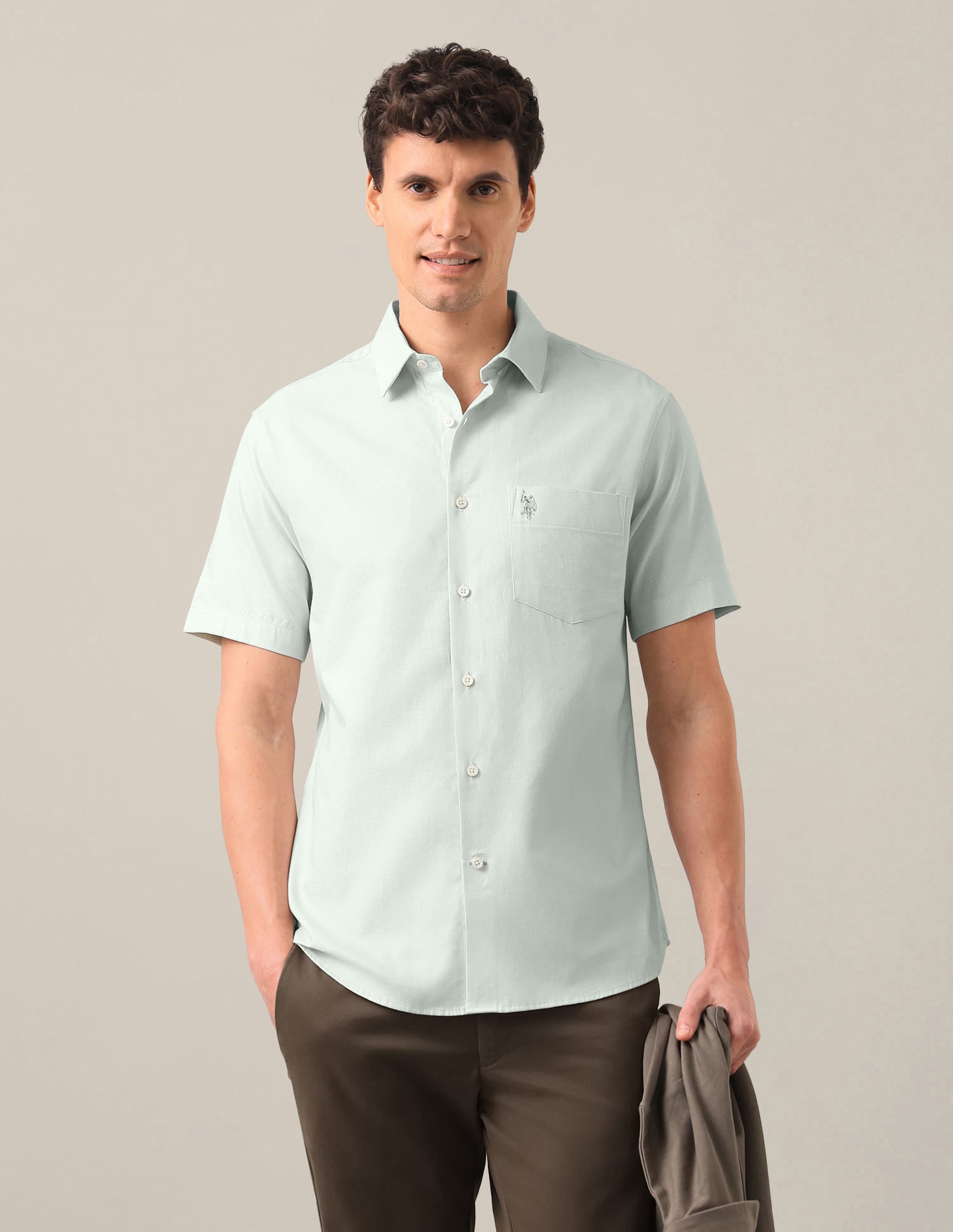 Textured Tailored Fit Shirt Green - U.S. Polo Assn. India | Large