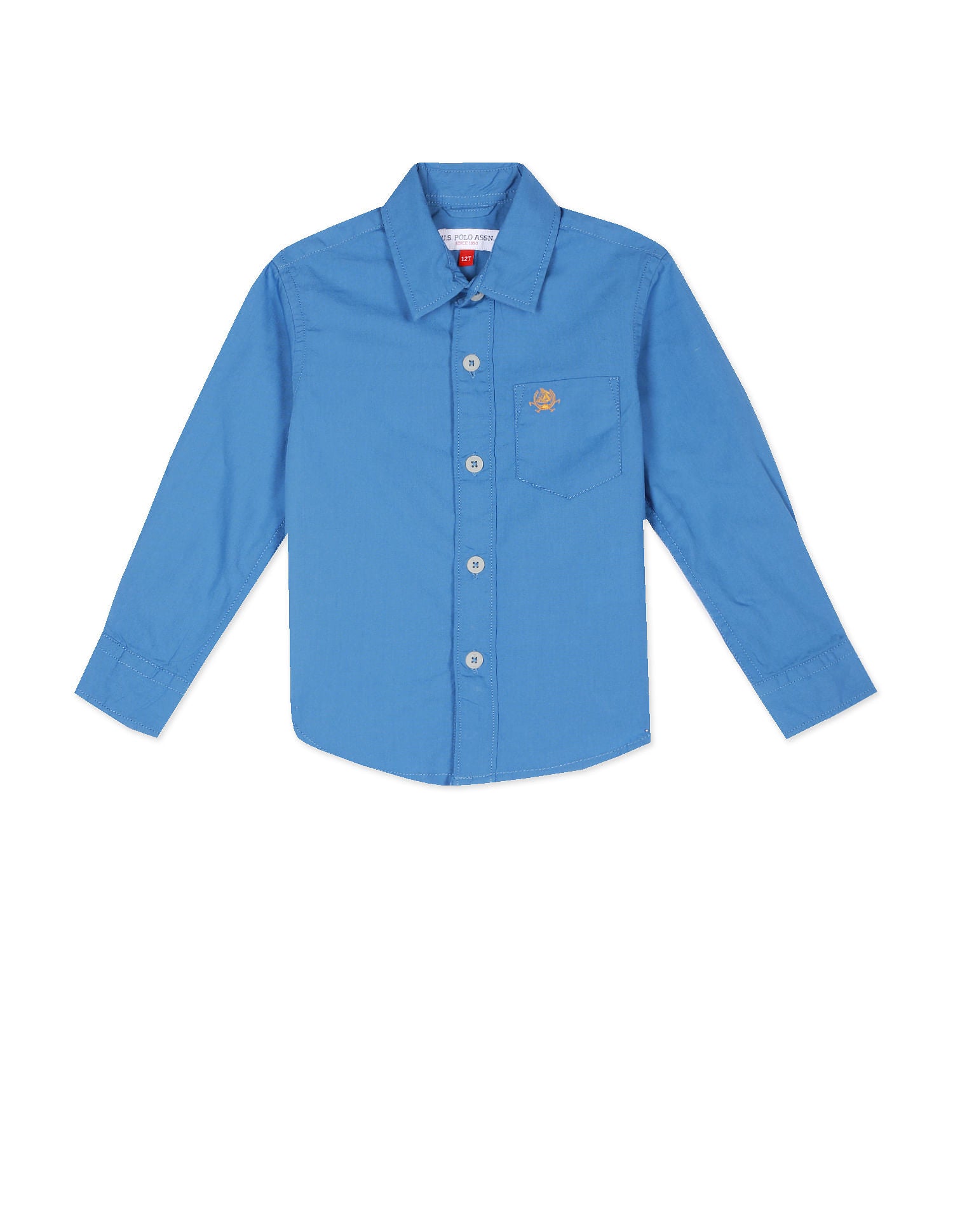 Boys Blue Spread Collar Solid Shirt Blue - U.S. Polo Assn. India | Large