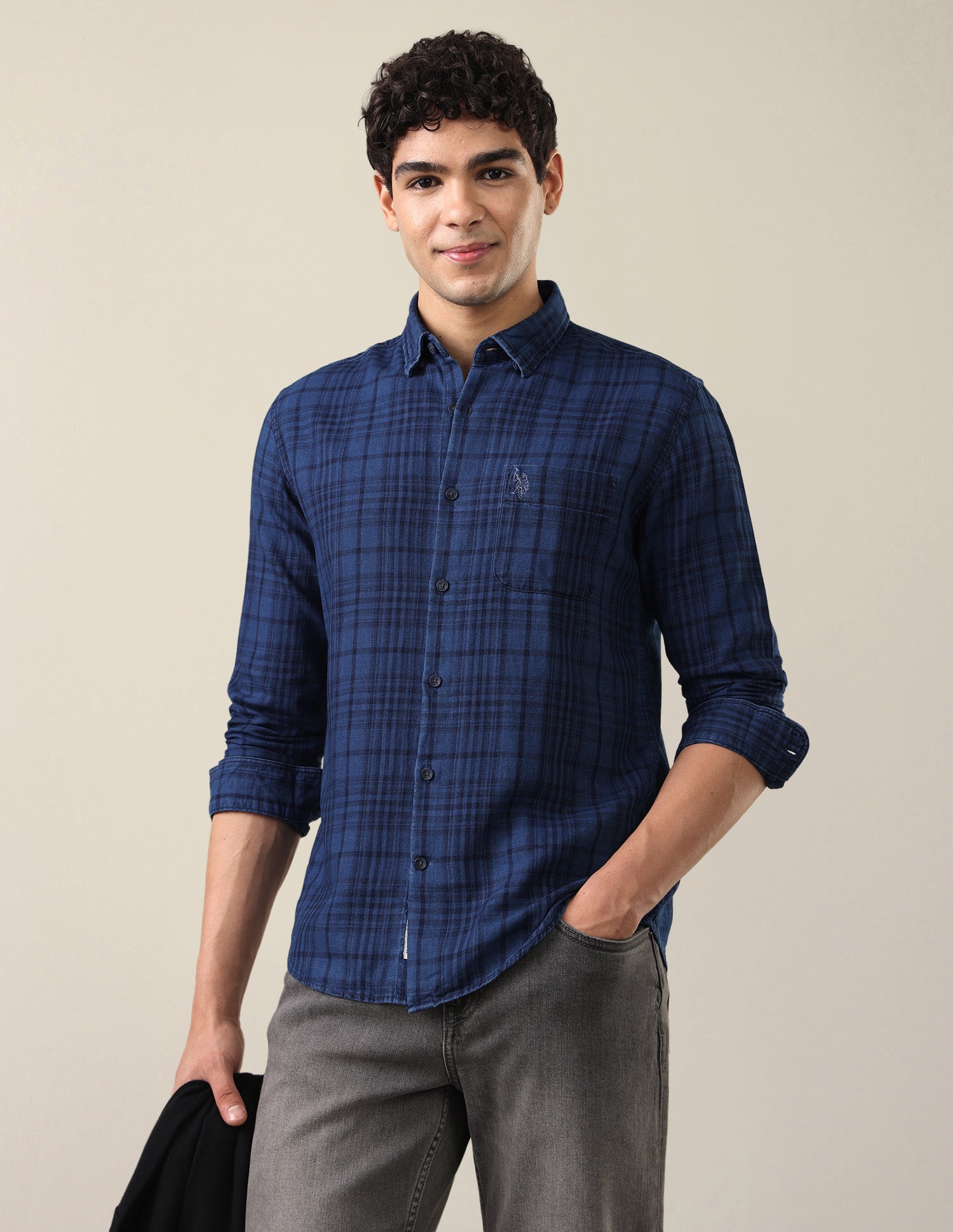 Twill Plaid Checked Shirt Dark Indigo - U.S. Polo Assn. India | Large