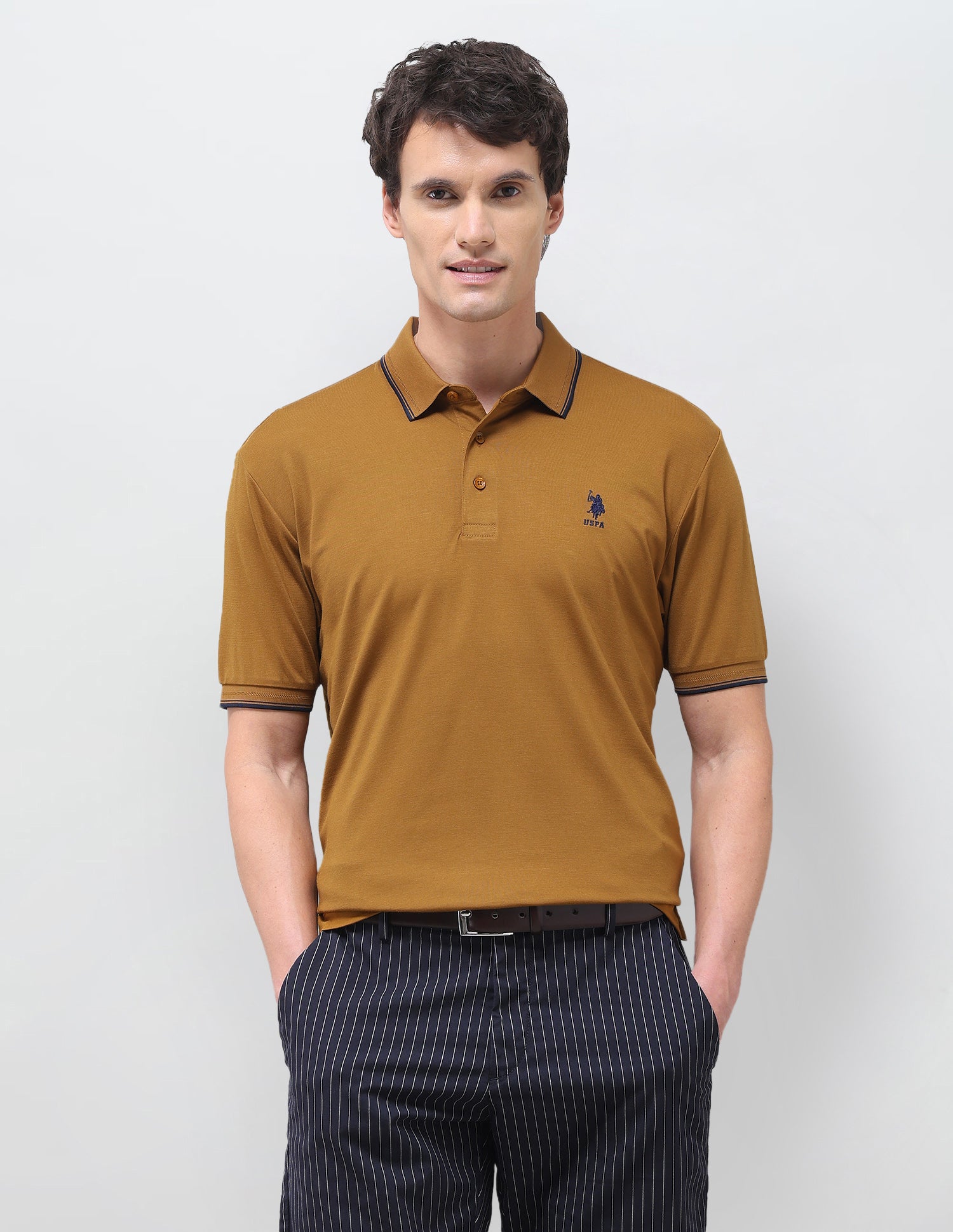 Solid Slim Fit Polo Shirt Gold - U.S. Polo Assn. India | Large