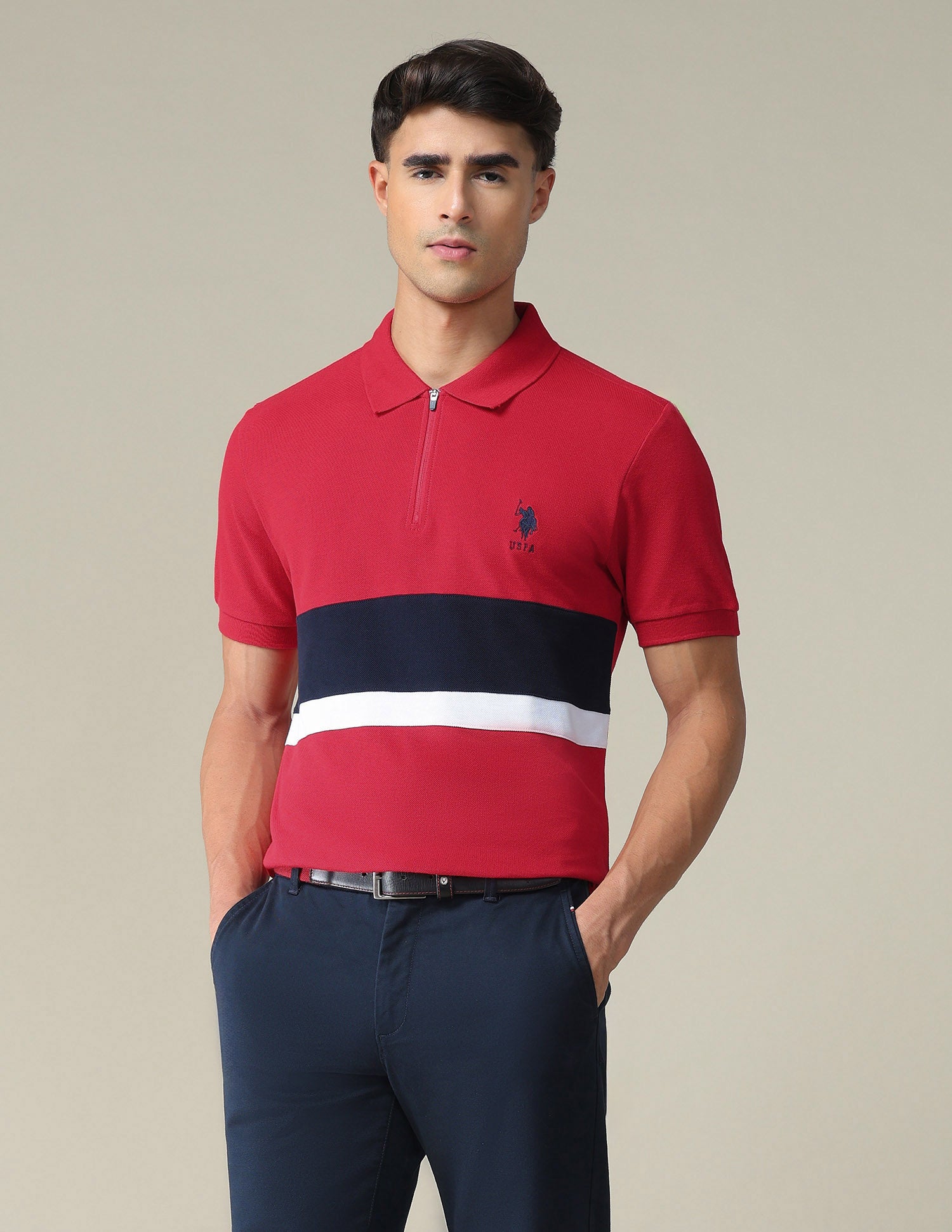 Colour Block Slim Polo Shirt